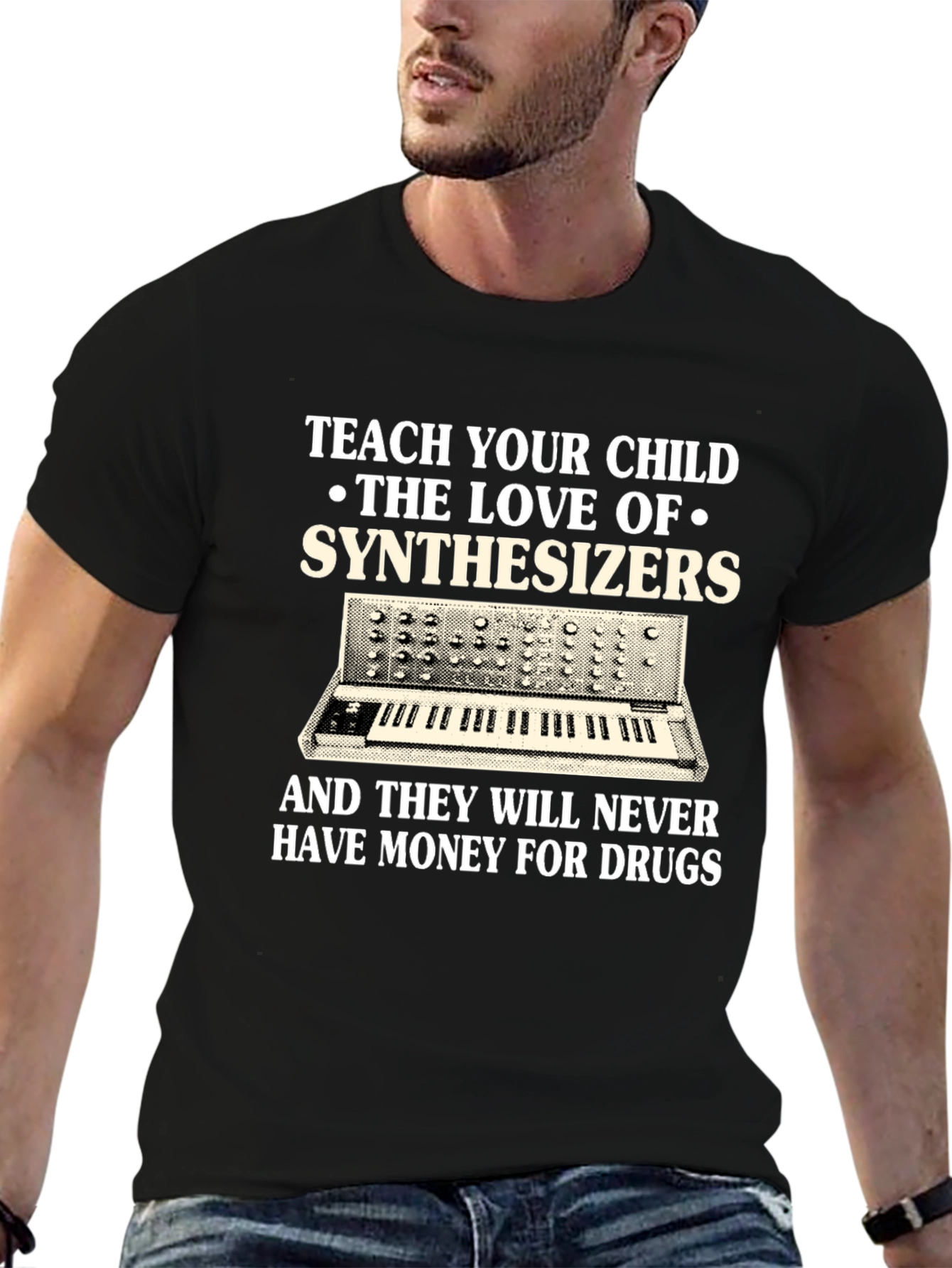 Black Teach Your Child Synthesizers Graphic T-Shirt view 6