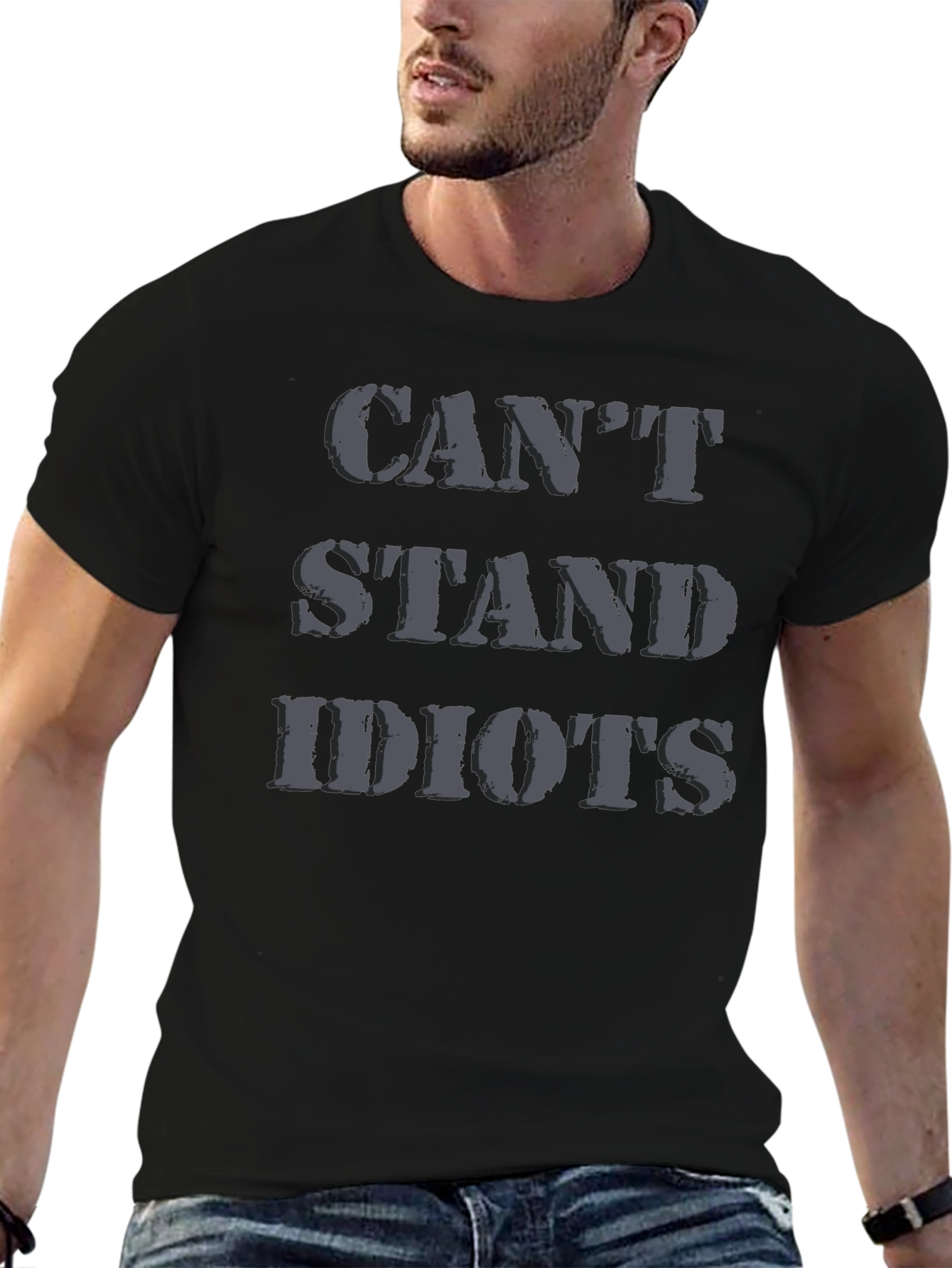 Black Can't Stand Idiots Black Graphic T-Shirt view 6