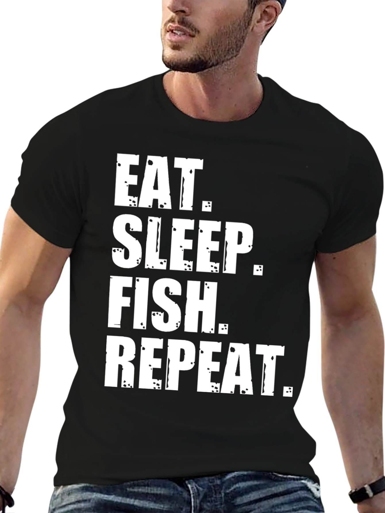 Black Eat Sleep Fish Repeat Graphic Tee view 6
