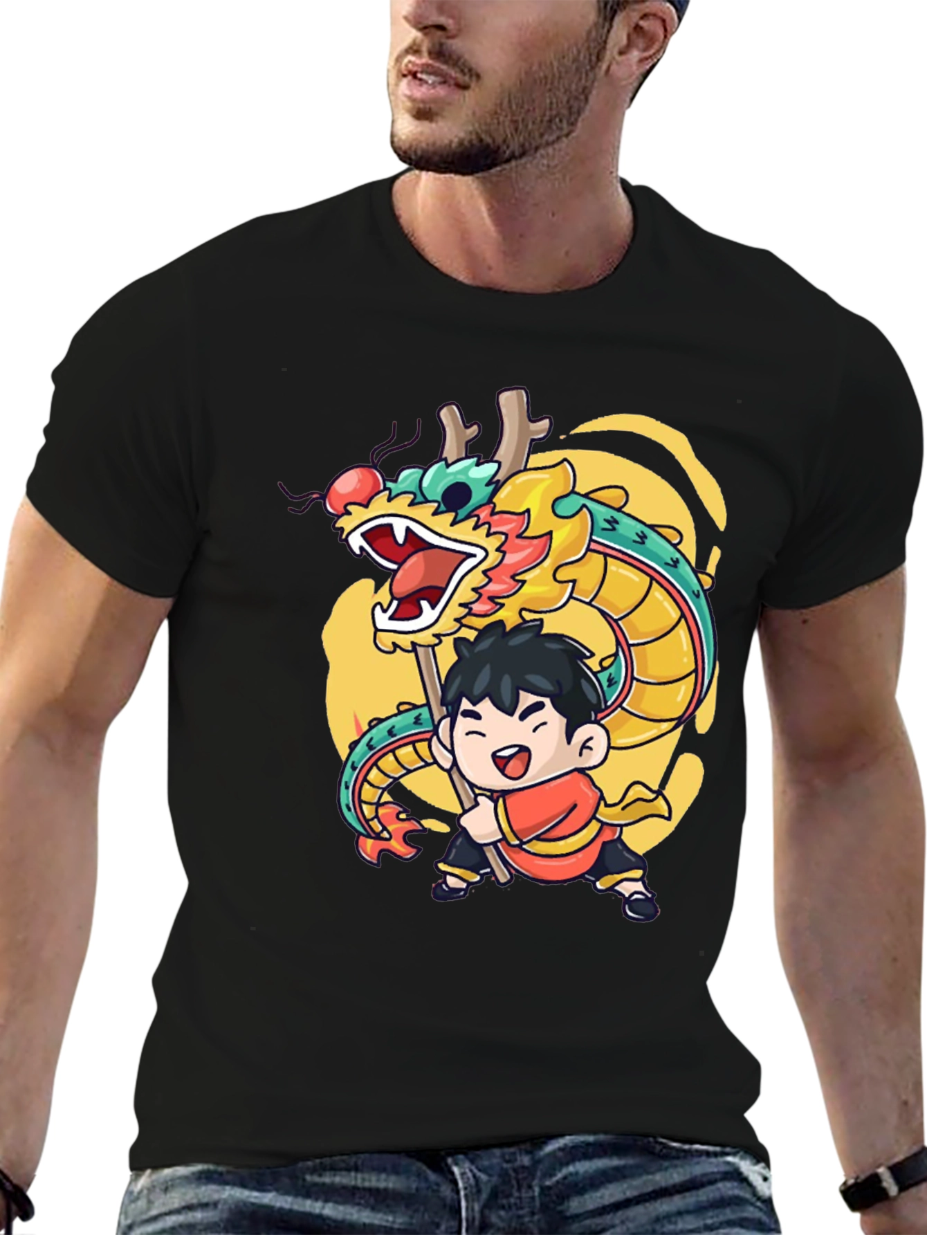 Black Dragon Dance Graphic Tee - Black Cotton Blend view 6