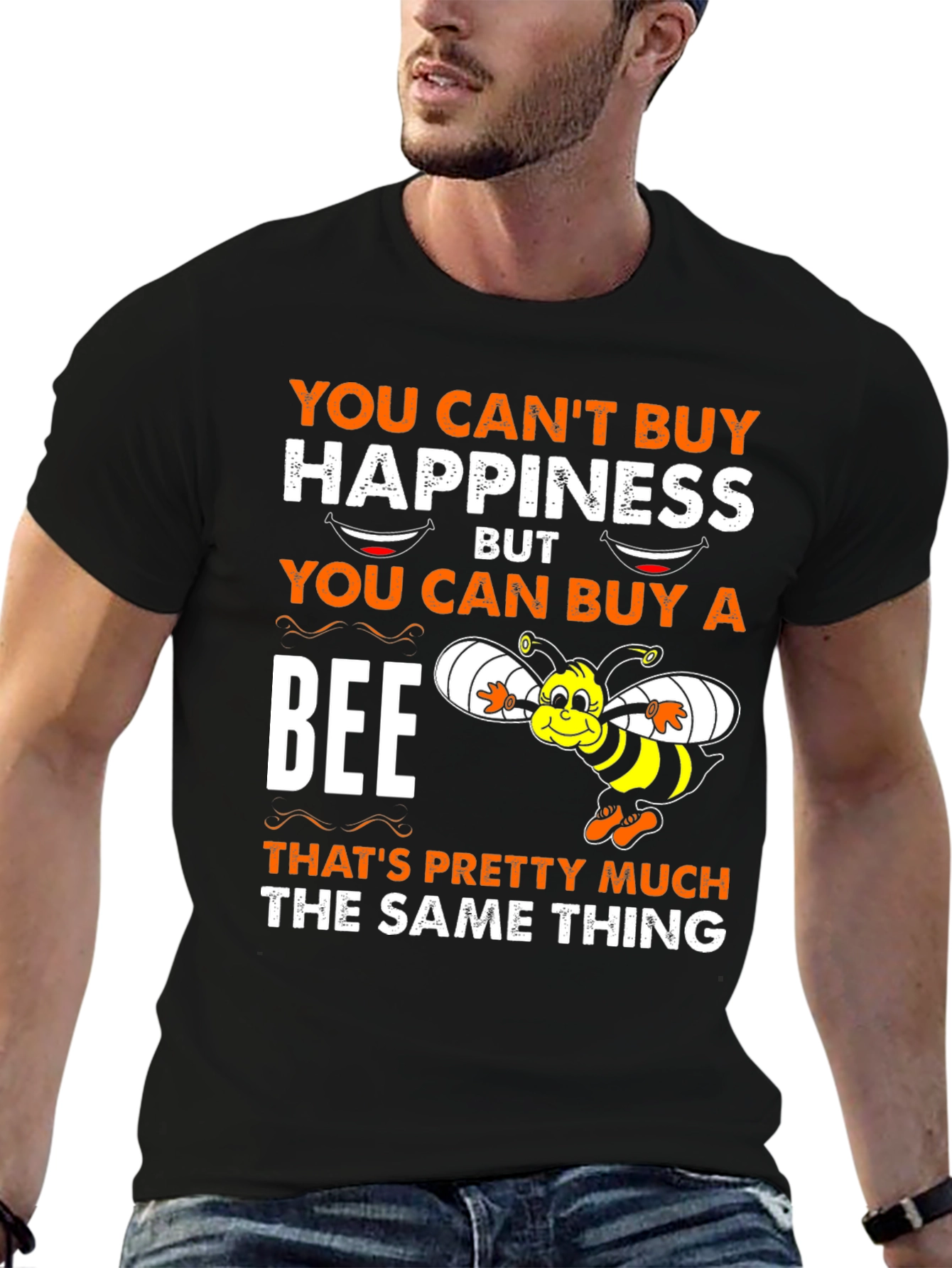 Black Bee Happiness T-Shirt: Funny Graphic Tee view 6