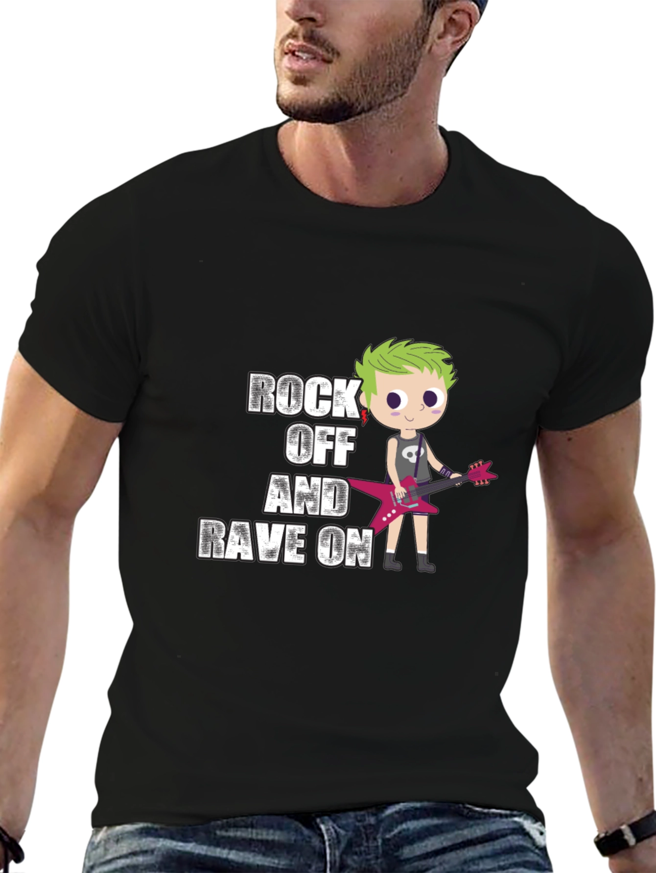 Black Rock Off and Rave On Black Graphic T-Shirt view 6