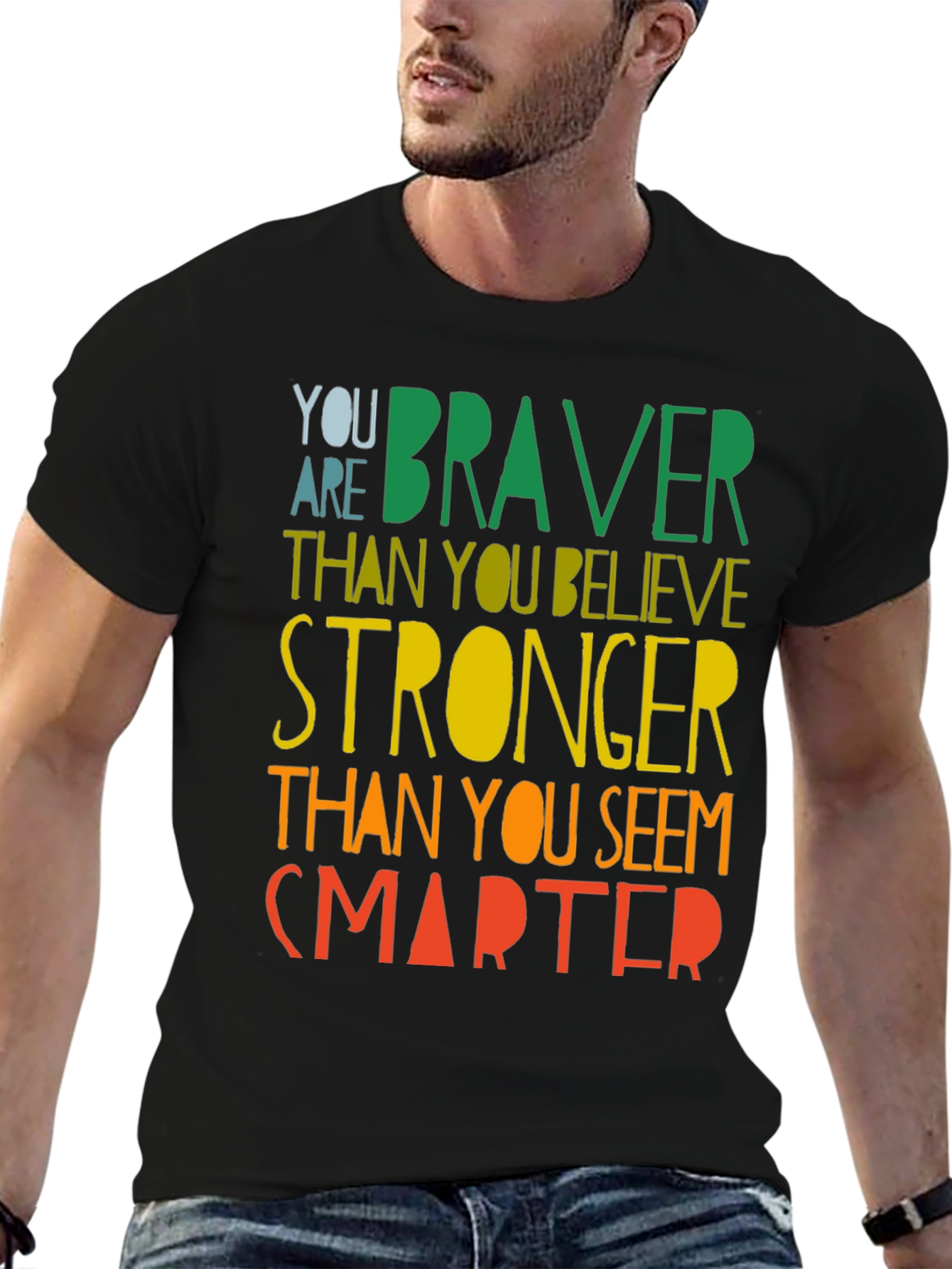 Black Inspirational Braver Stronger Smarter Graphic T-Shirt view 6