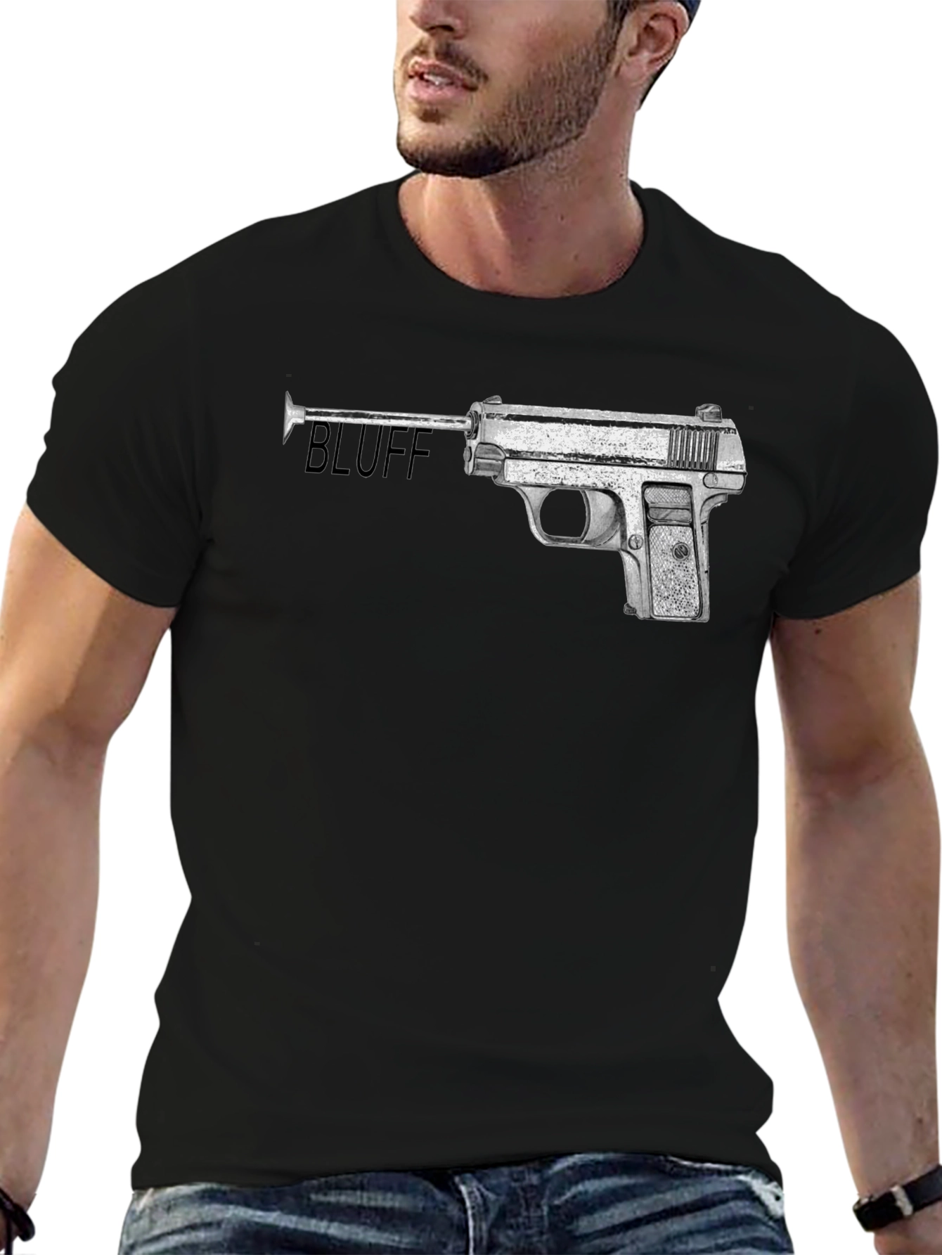 Black Bluff Gun Graphic Tee - Stylish Statement Shirt view 6