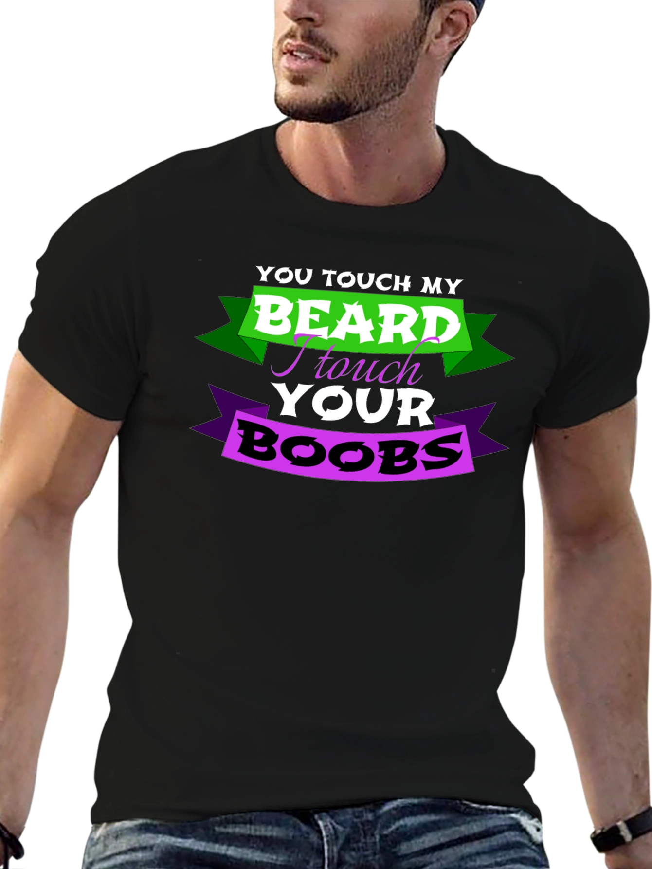Black Funny "Touch My Beard" Graphic T-Shirt view 6
