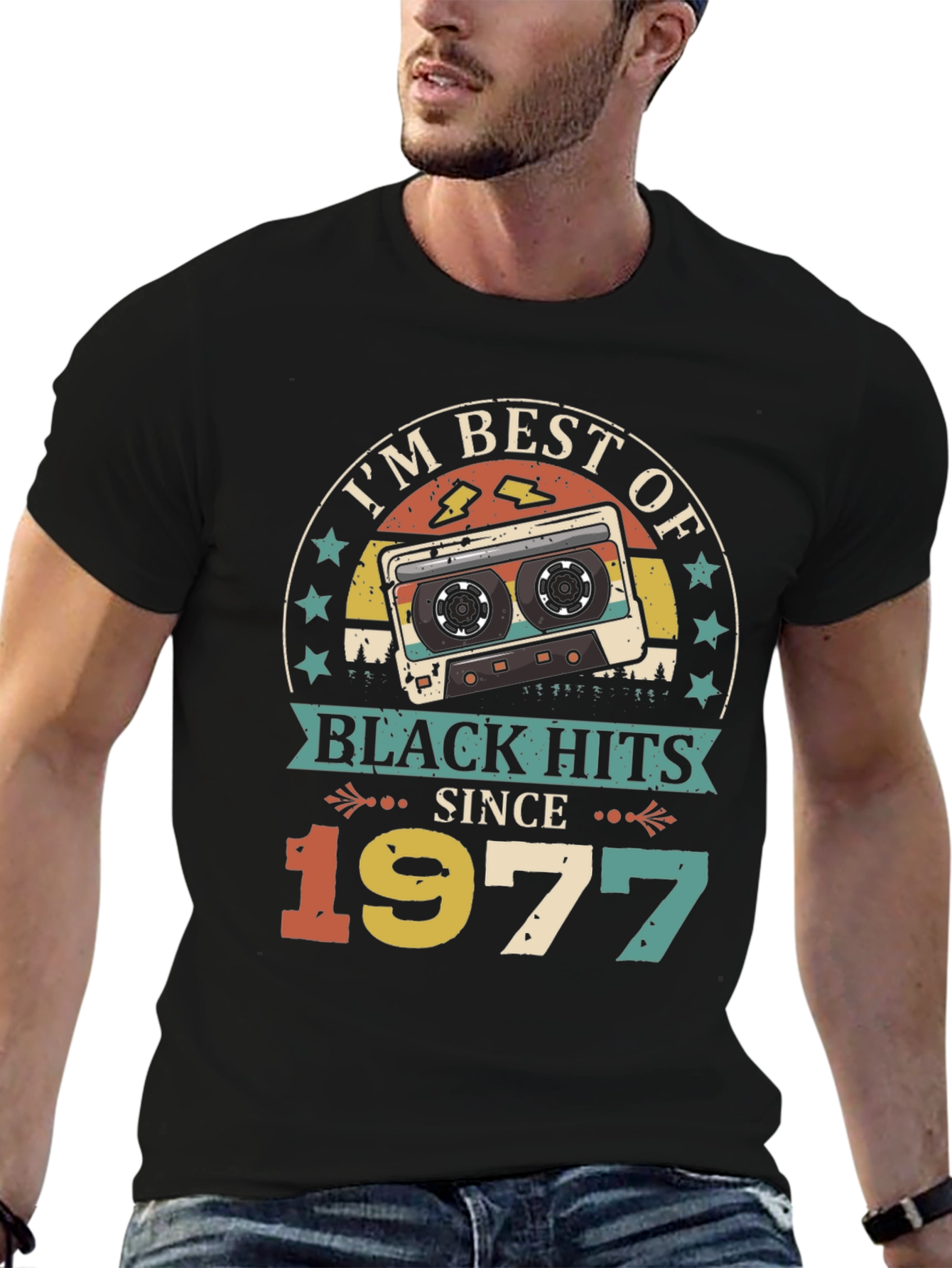 Black I'm Best of Black Hits Since 1977 Cassette Tape T-Shirt view 6