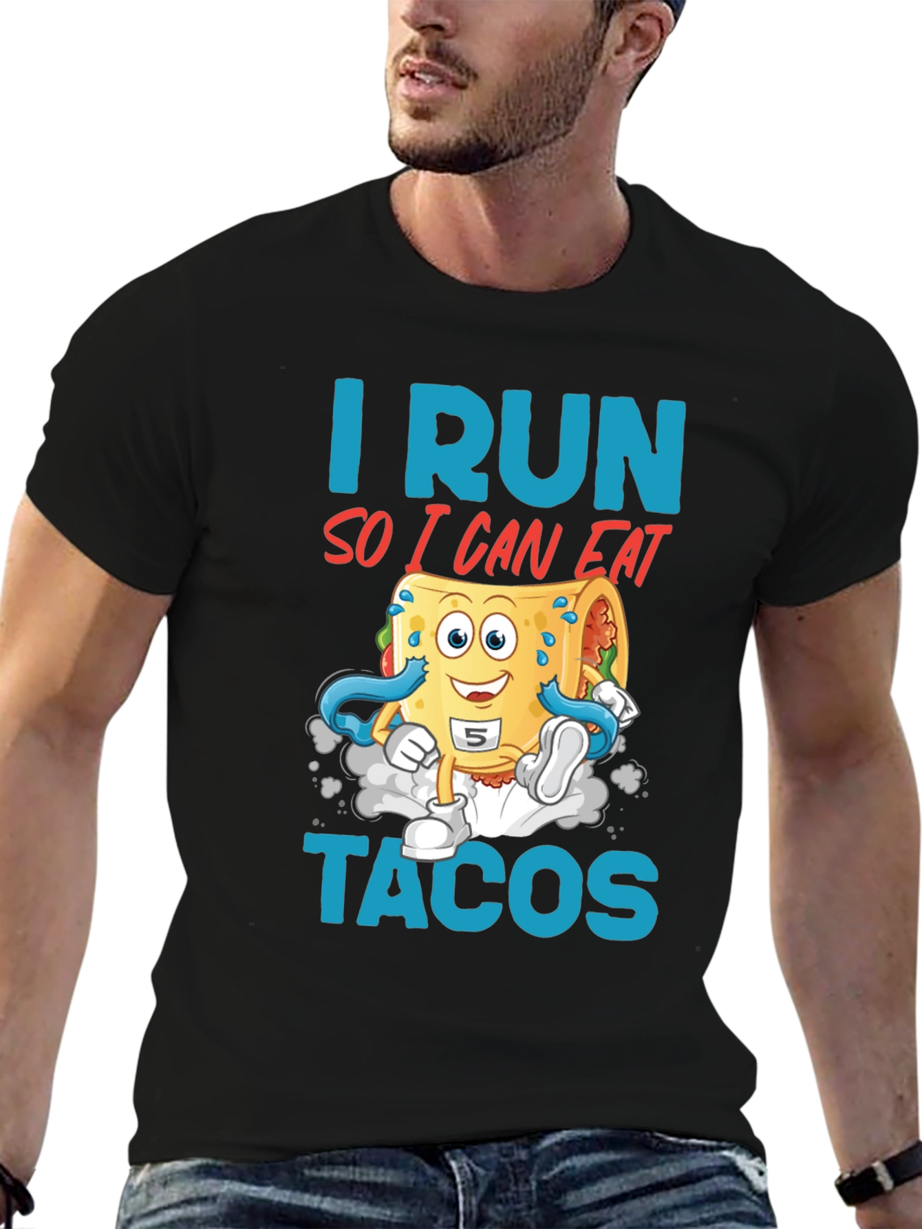 Black I Run So I Can Eat Tacos Graphic Tee view 6