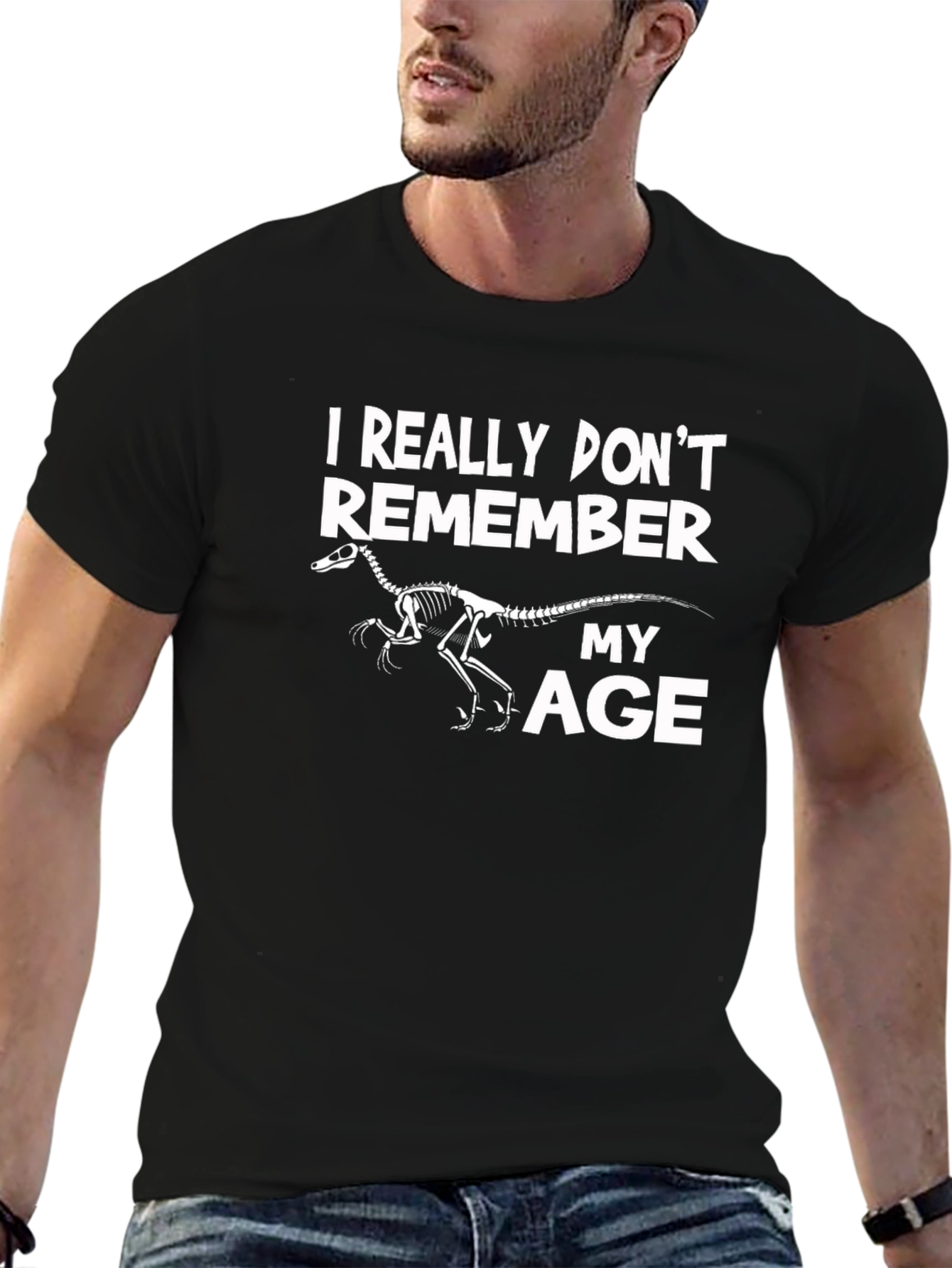 Black Dinosaur Skeleton 'I Don't Remember My Age' Black T-Shirt view 6