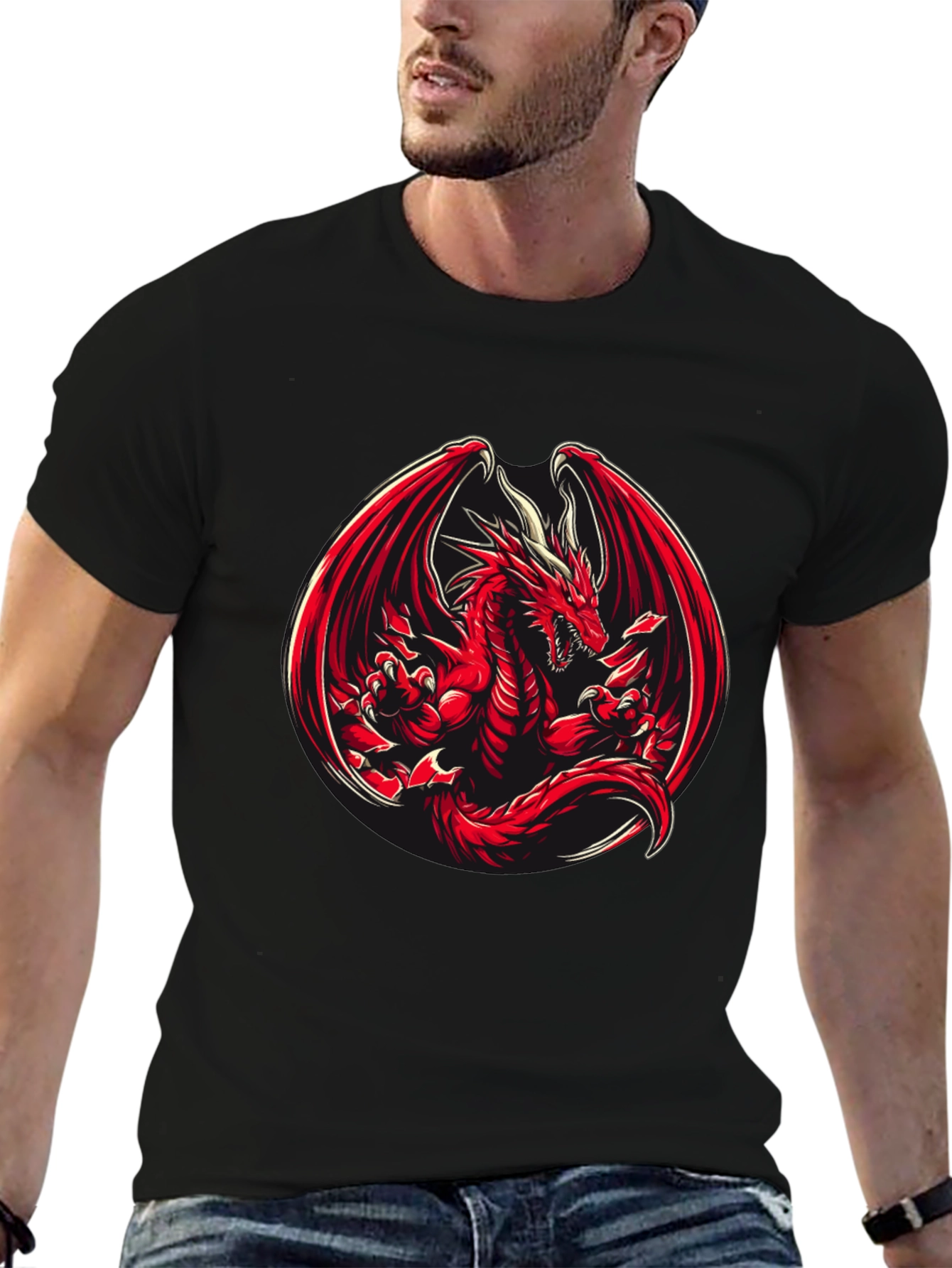 Black Red Dragon Graphic T-Shirt view 6