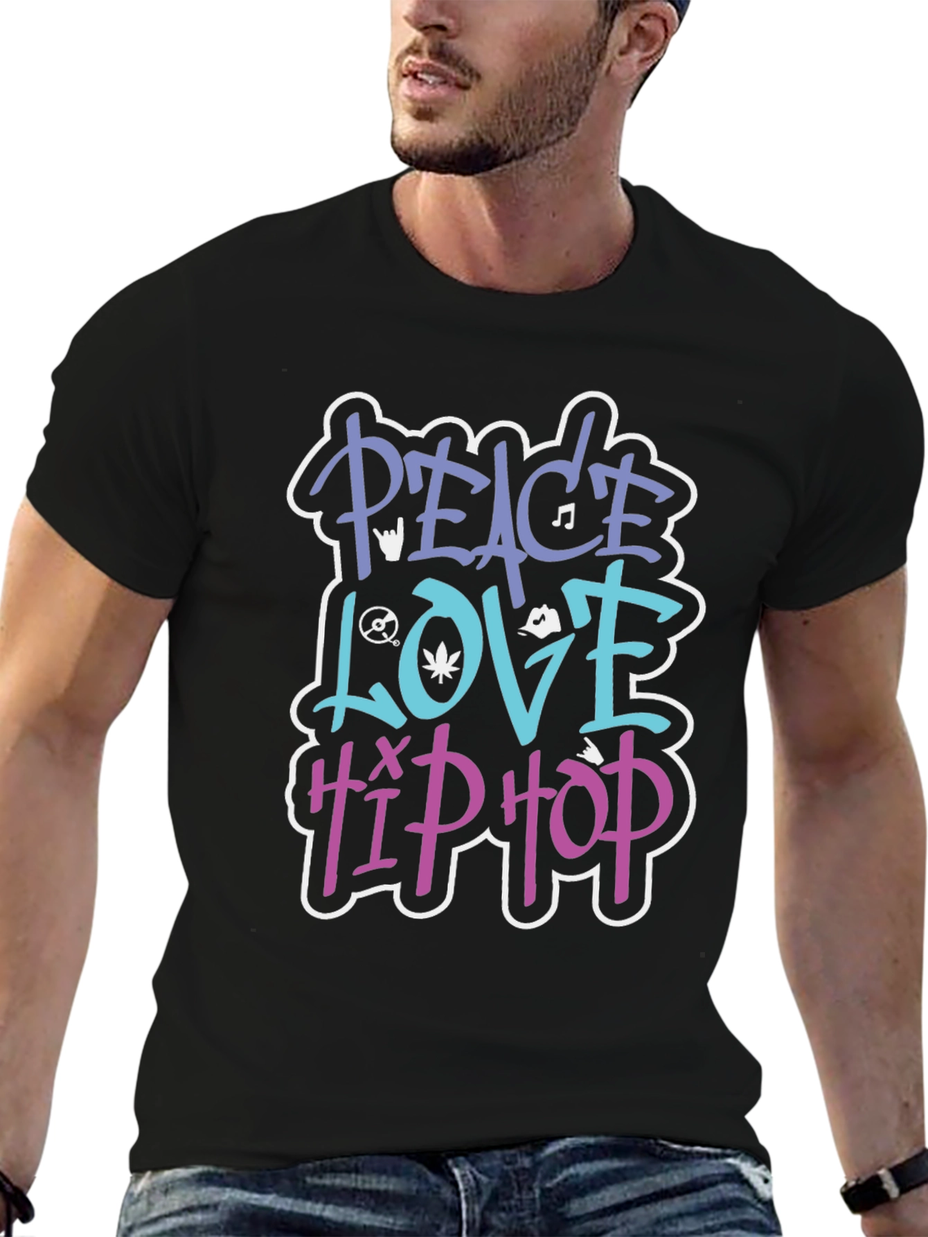 Black Peace Love Hip Hop Graphic Tee - Stylish Cotton T-Shirt view 6