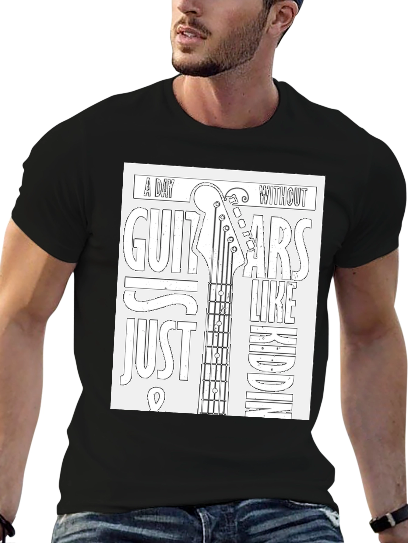 Black Guitar Lover's T-Shirt: A Day Without Guitars... view 6