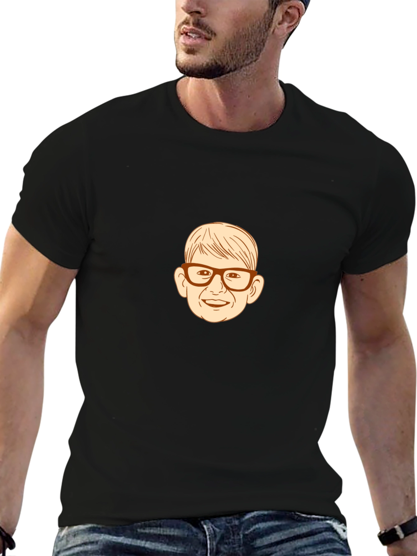Black Funny Cartoon Face Black T-Shirt view 6