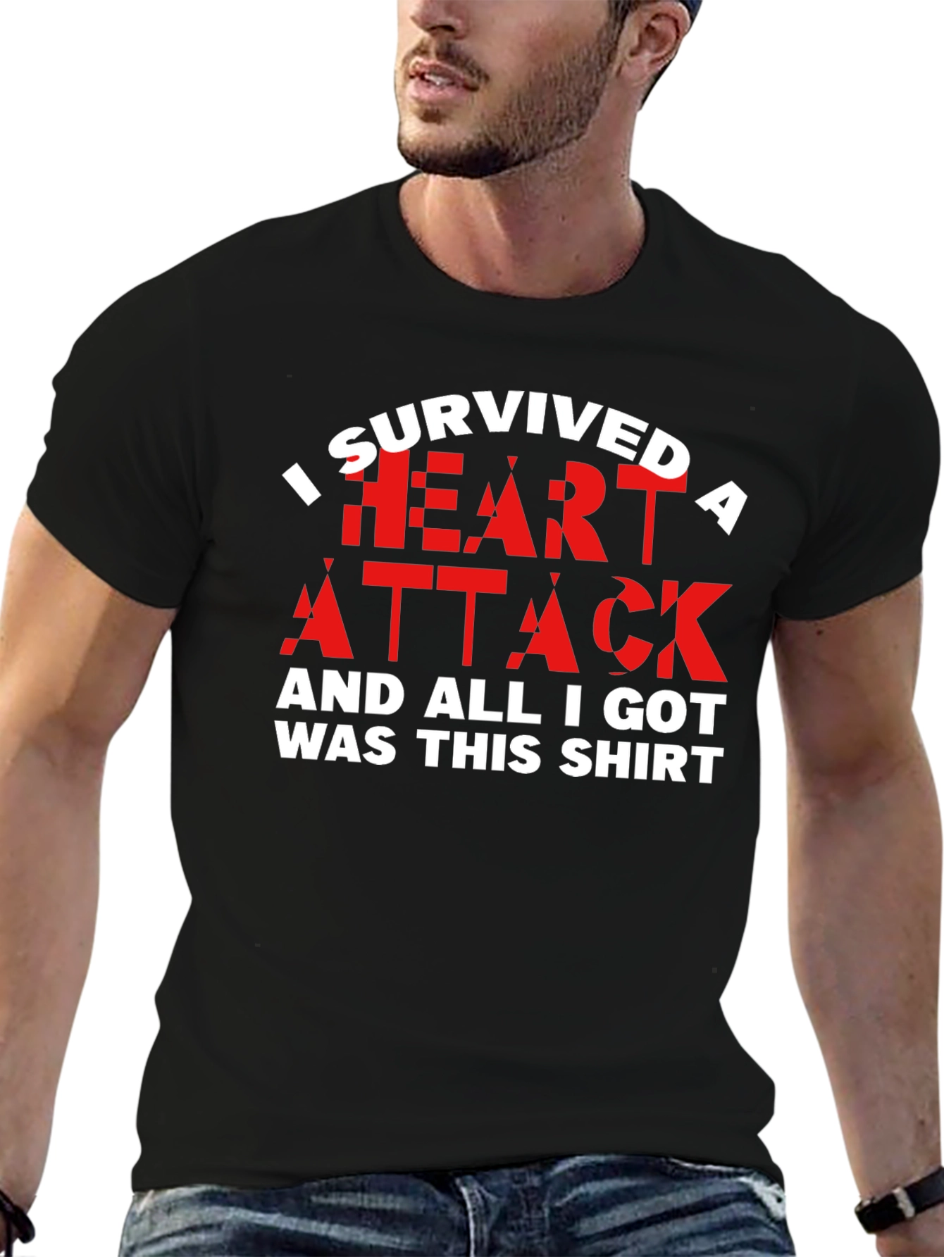 Black I Survived a Heart Attack T-Shirt - Funny Recovery Tee view 6