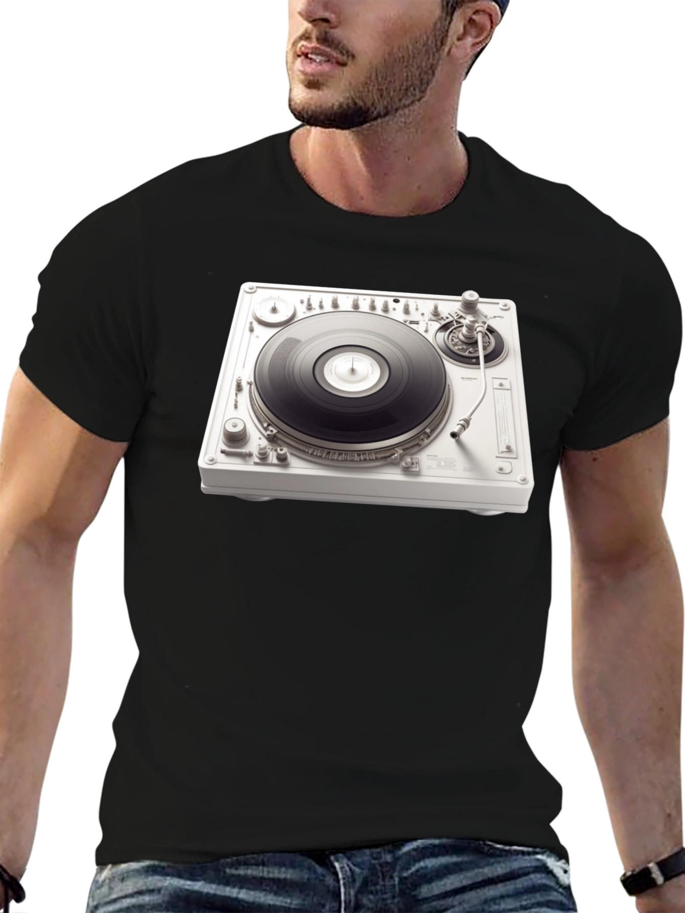 Black DJ Turntable Graphic Tee - Music Lover's T-Shirt view 6