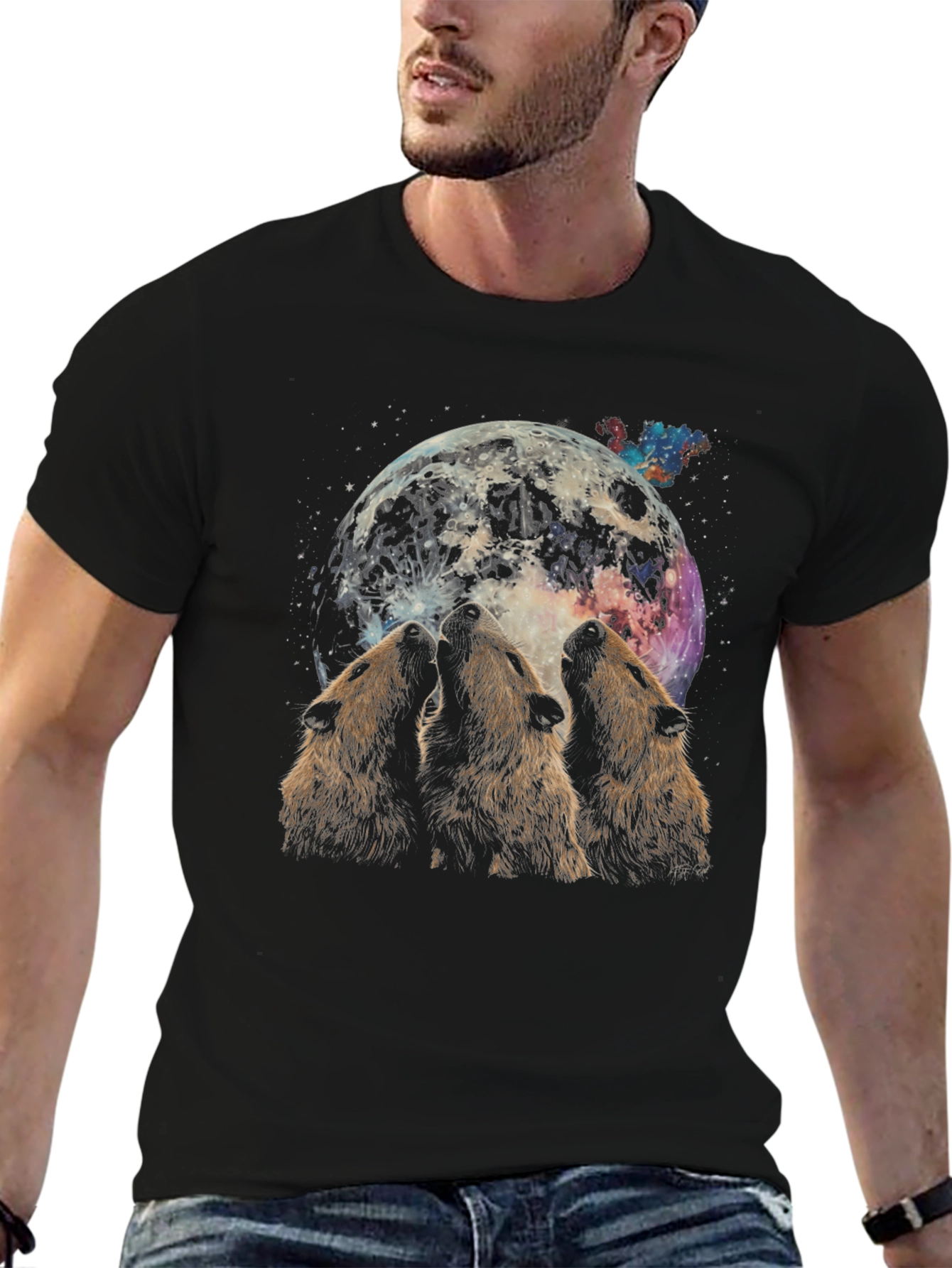 Black Wolf Moon Graphic T-Shirt view 6