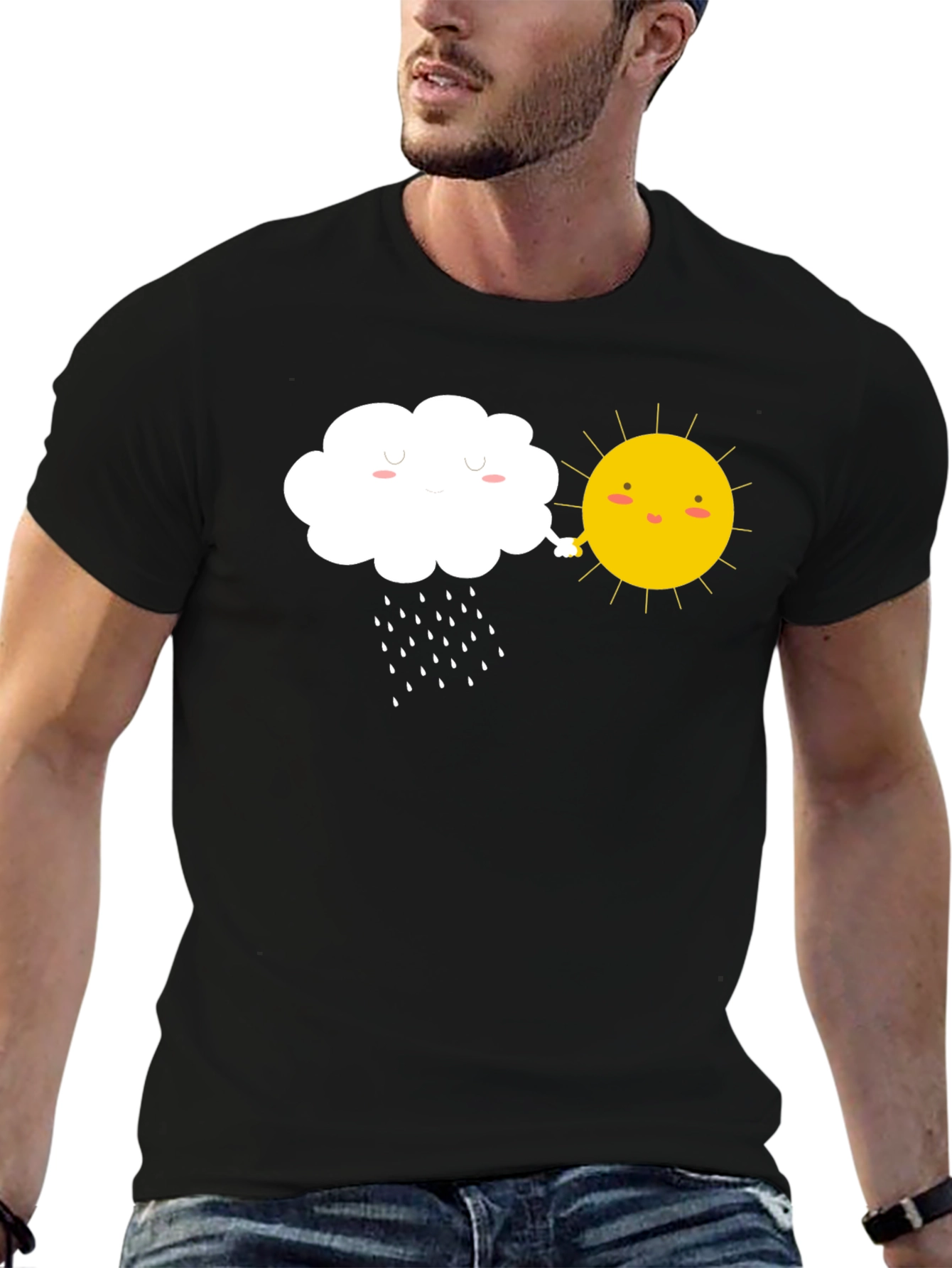 Black Cute Sun and Cloud Graphic Tee view 6