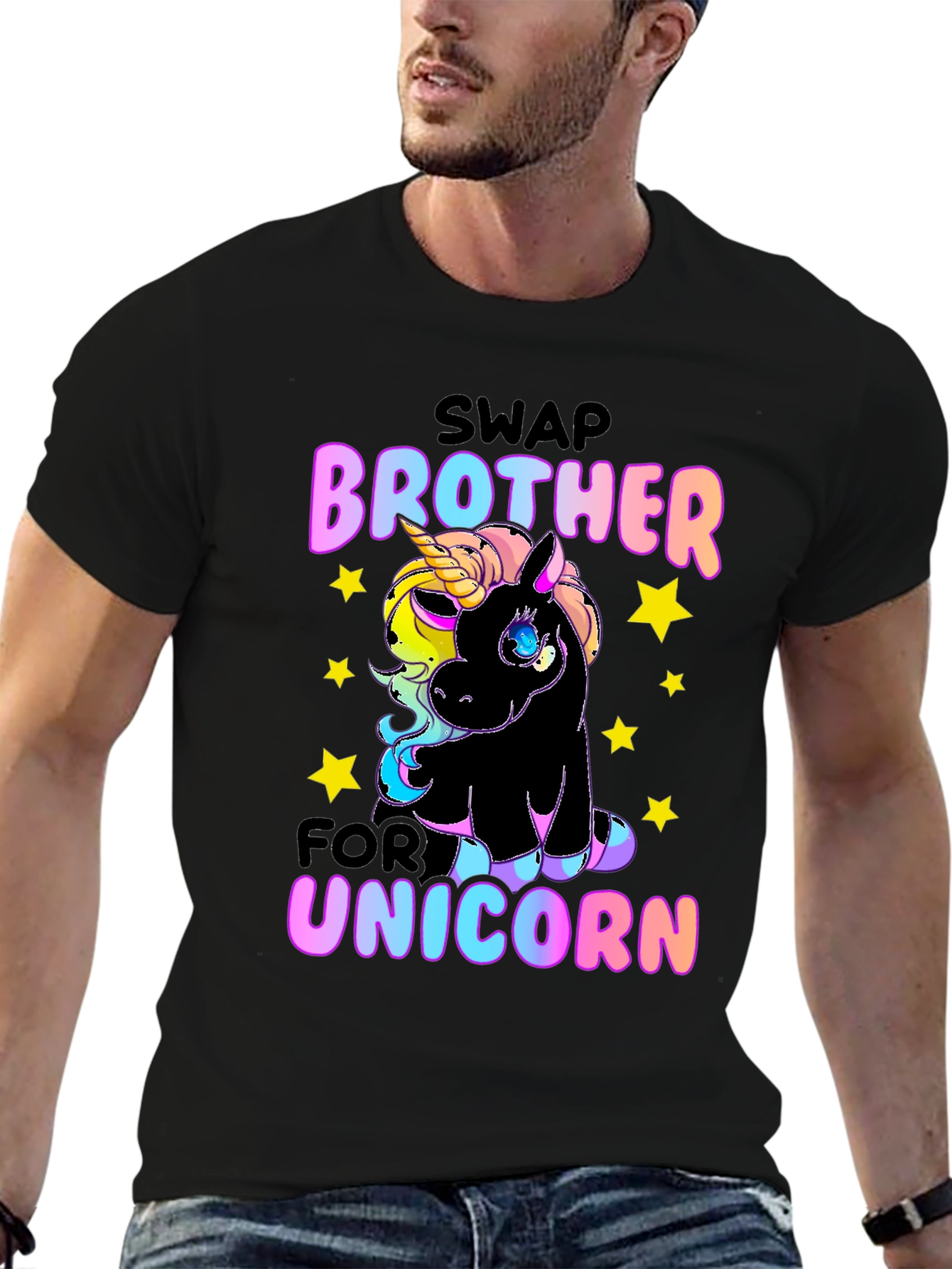 Black Swap Brother for Unicorn T-Shirt view 6