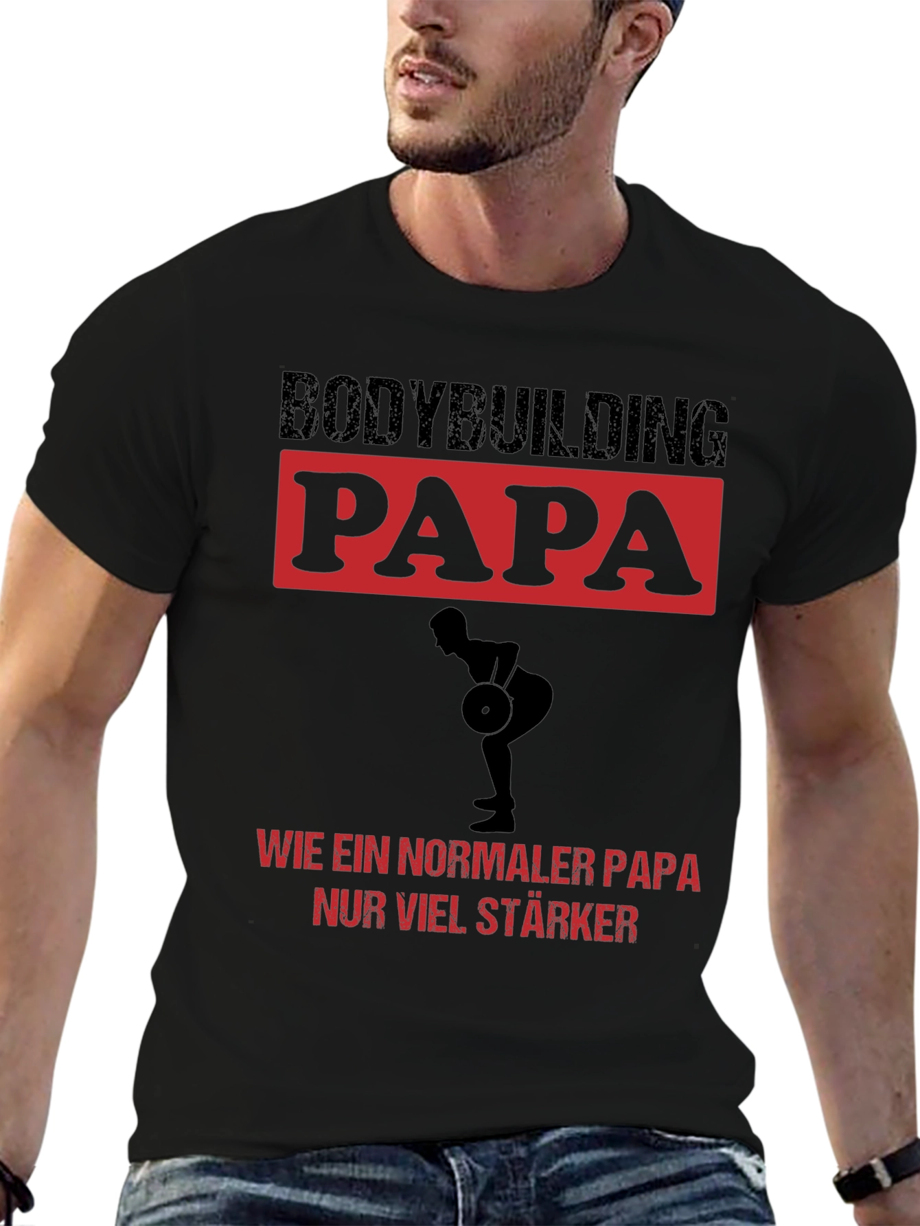 Black Bodybuilding Papa T-Shirt - Strong Dad Tee view 6