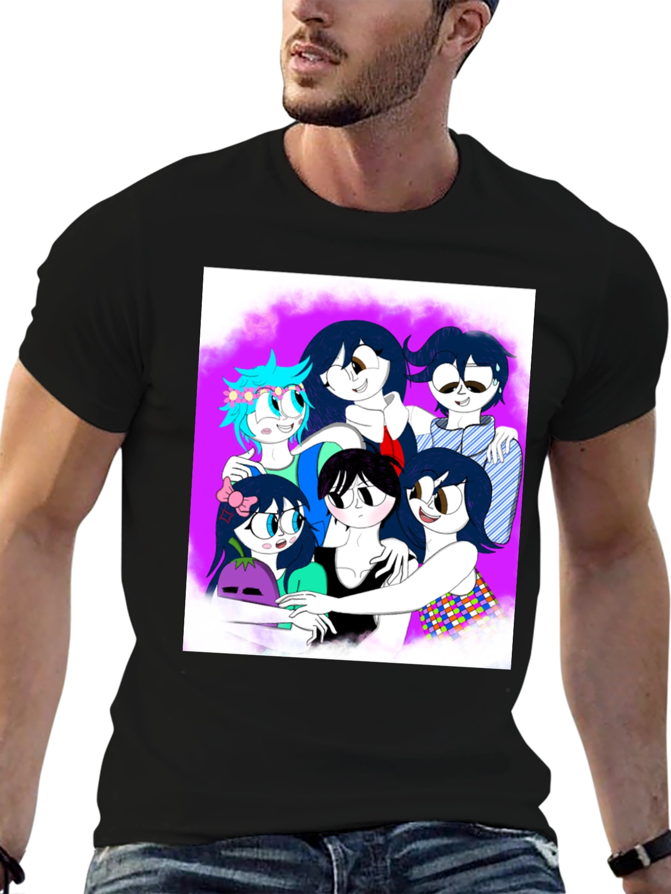 Black Anime Style Graphic Tee view 6
