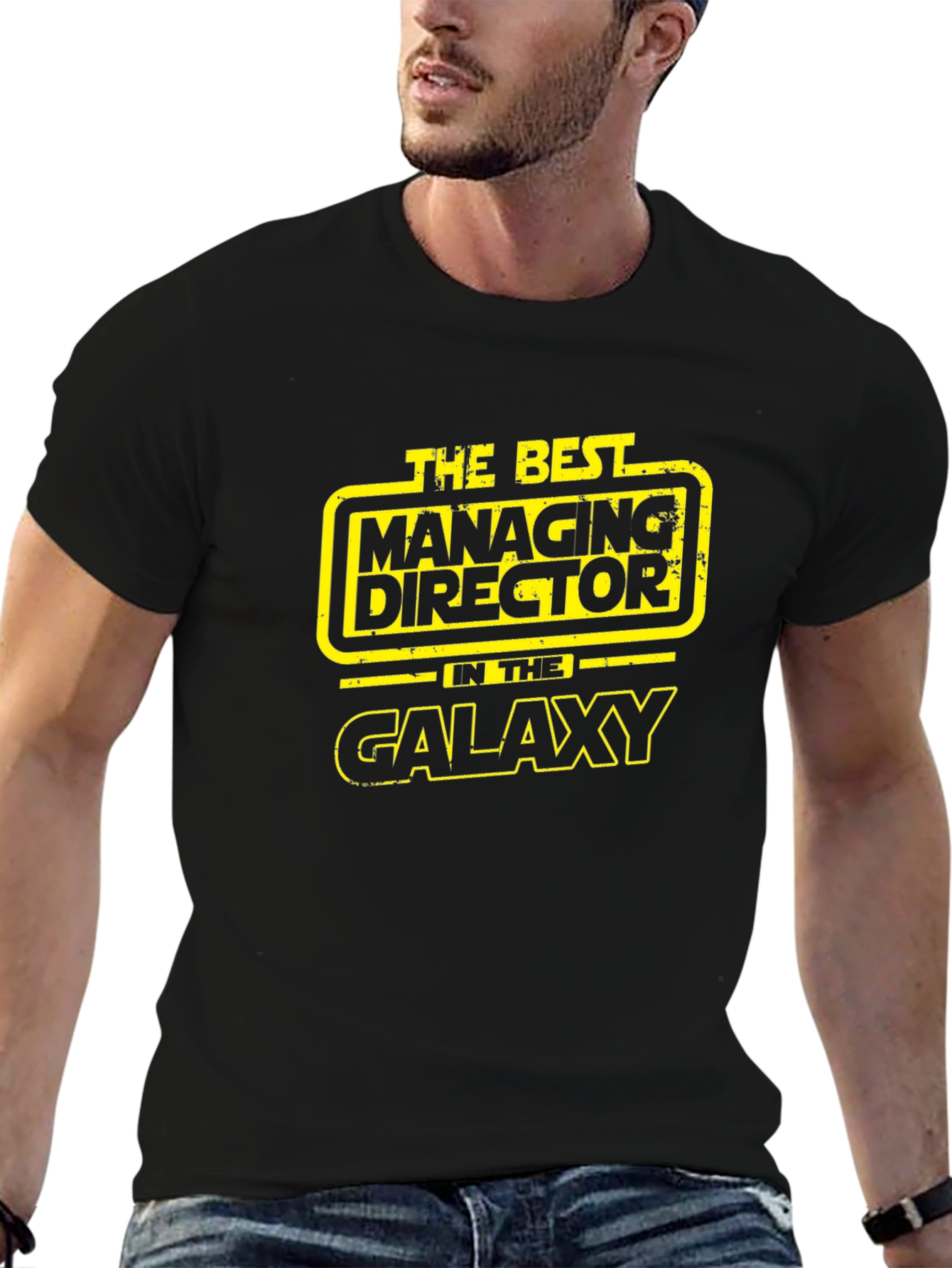 Black Best Managing Director in Galaxy Black T-Shirt view 6