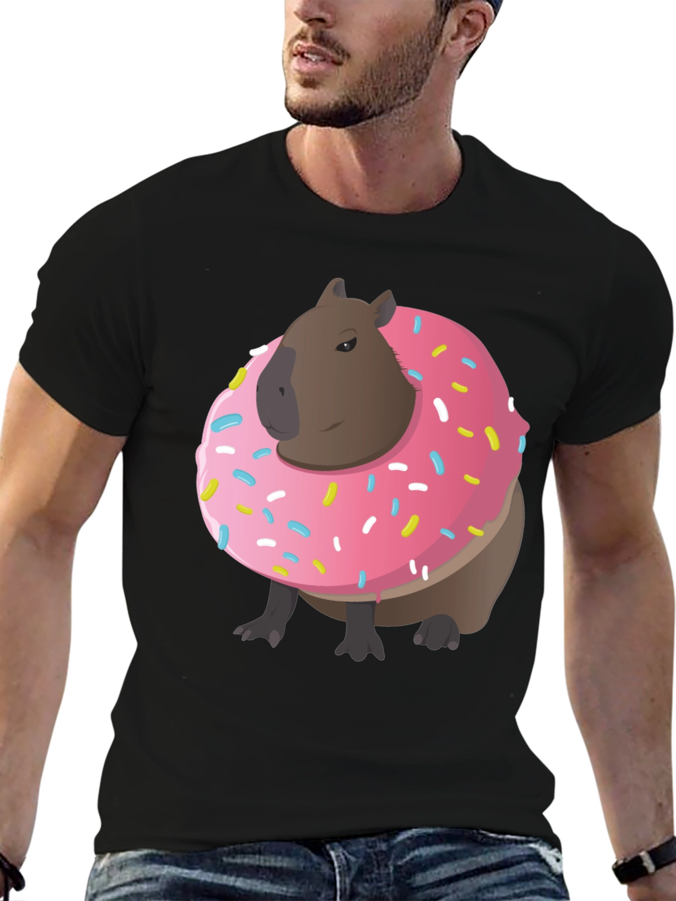 Black Capybara Donut T-Shirt - Funny Graphic Tee view 6