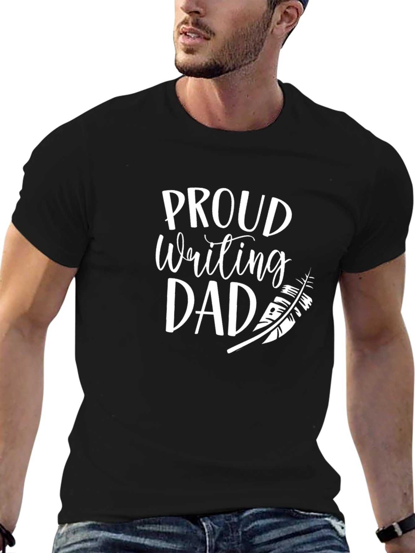 Black Proud Writing Dad T-Shirt - Black view 6