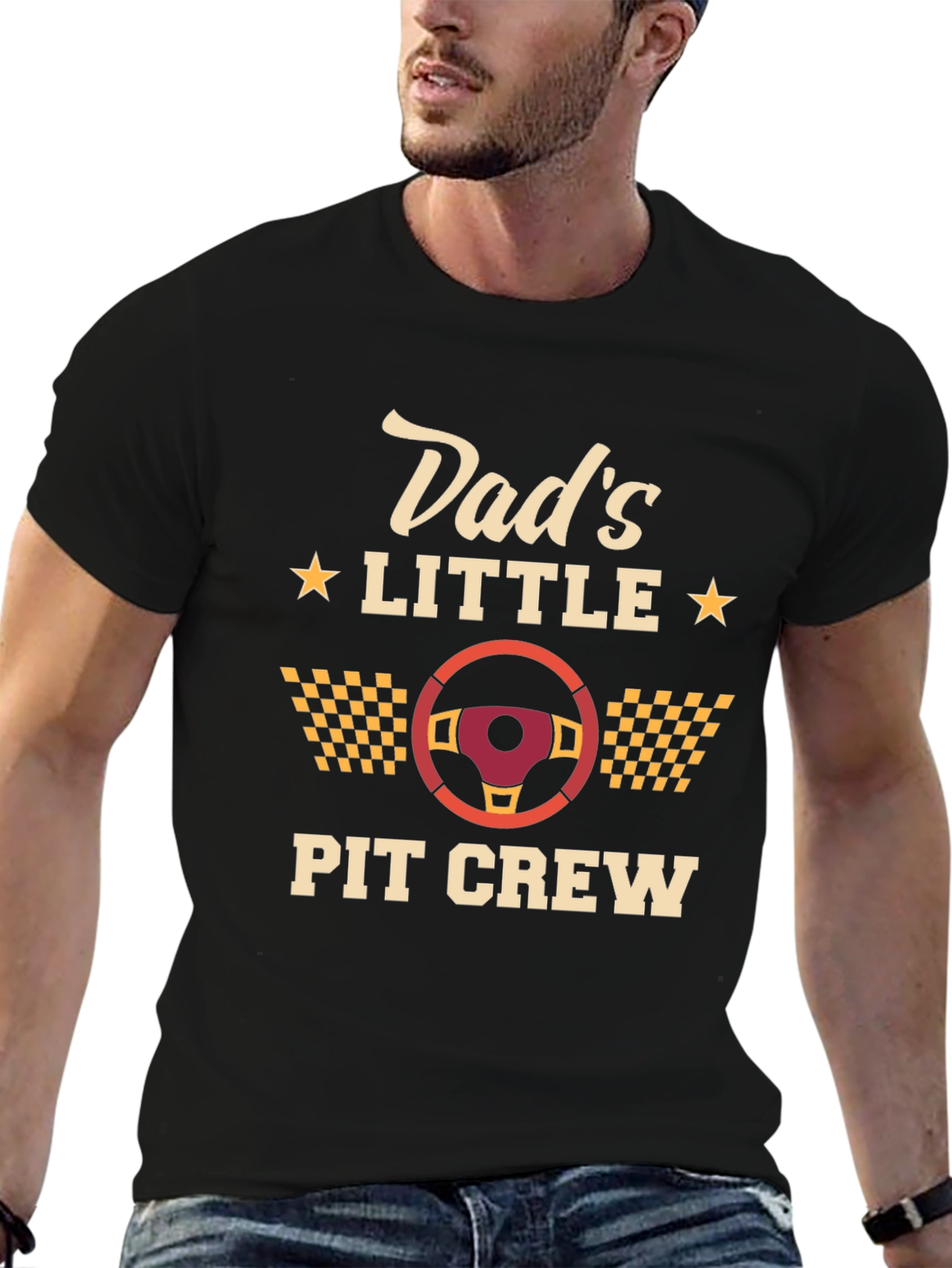 Black Dad's Little Pit Crew Black Graphic T-Shirt view 6