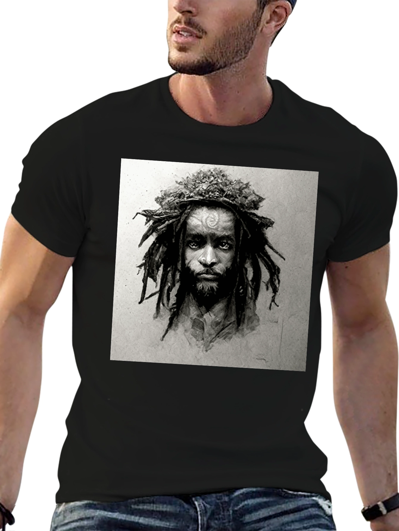 Black Rasta Man Graphic Print Black T-Shirt view 6