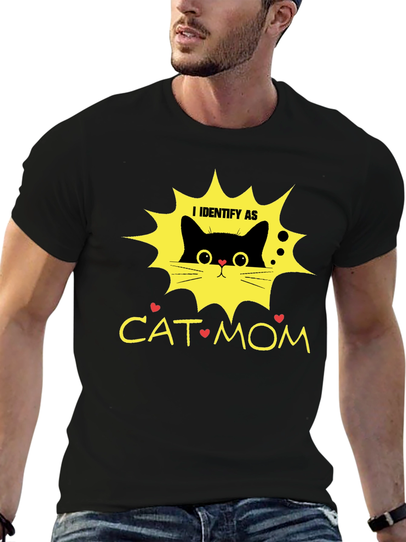 Black I Identify As Cat Mom T-Shirt view 6