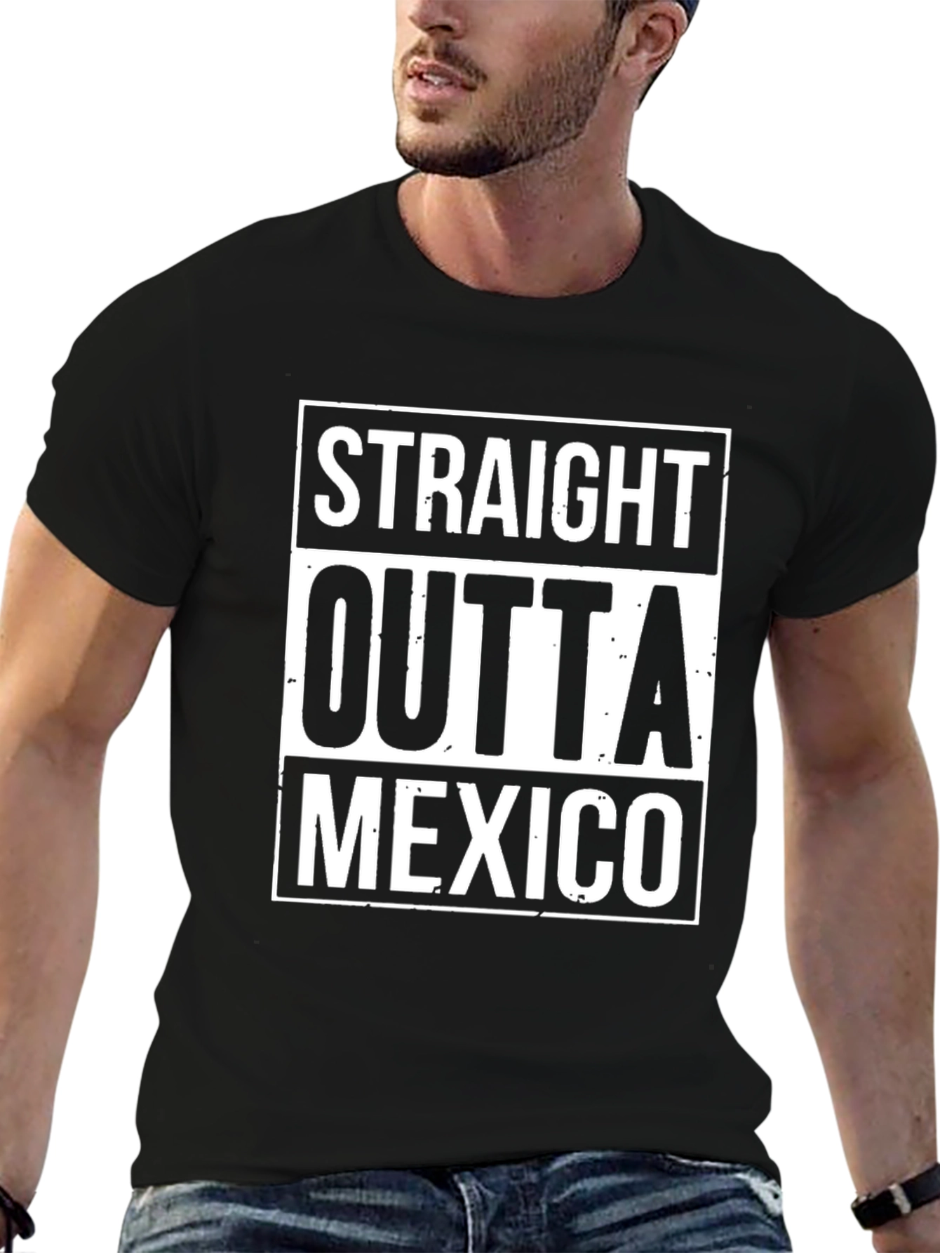 Black Straight Outta Mexico Graphic Tee - Black Cotton T-Shirt view 6