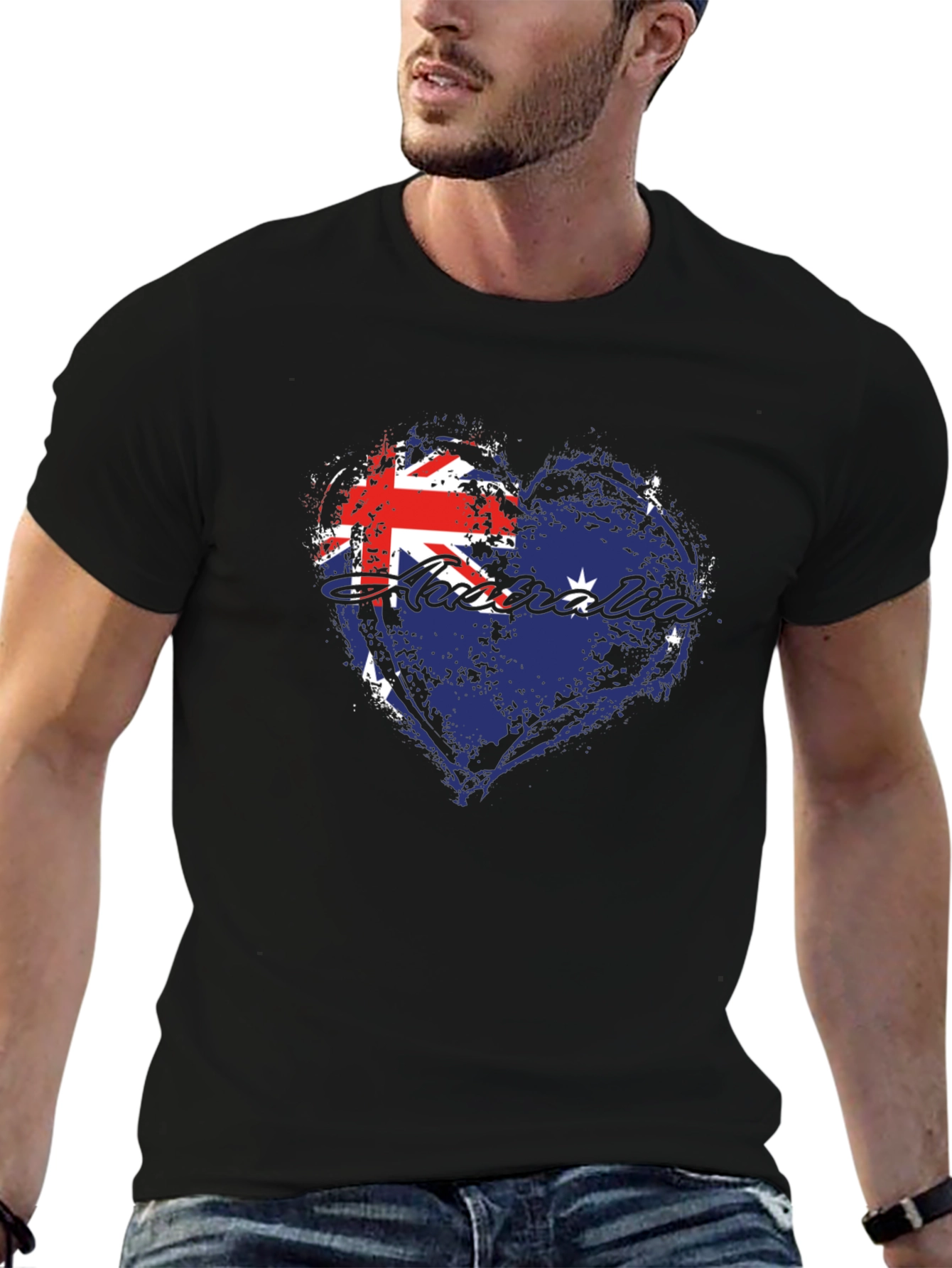 Black Australia Flag Heart Graphic Tee - Black view 6