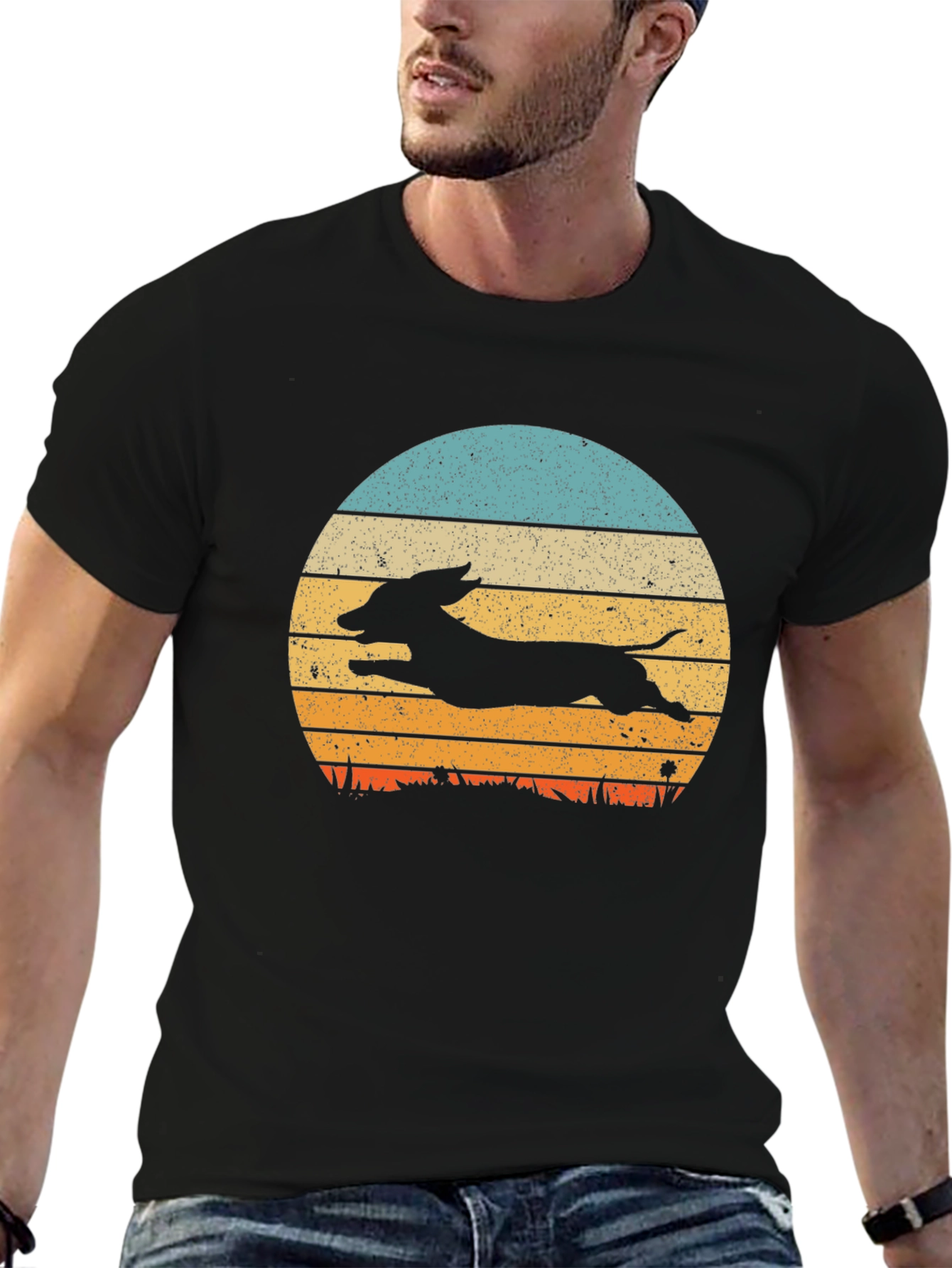 Black Dachshund Sunset Graphic Tee - Black Cotton Blend view 6