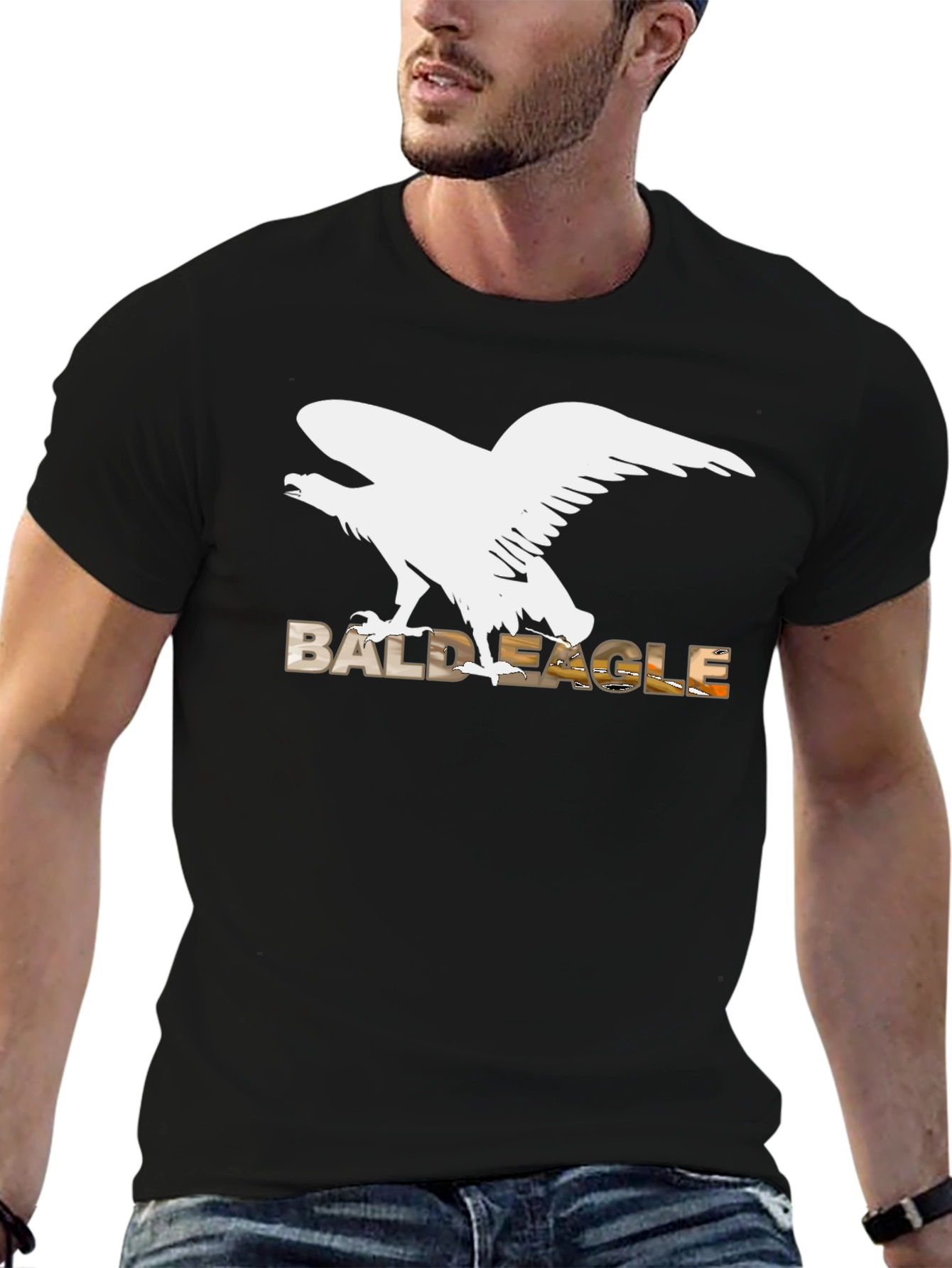 Black Bald Eagle Graphic Tee - Black Cotton Blend view 6