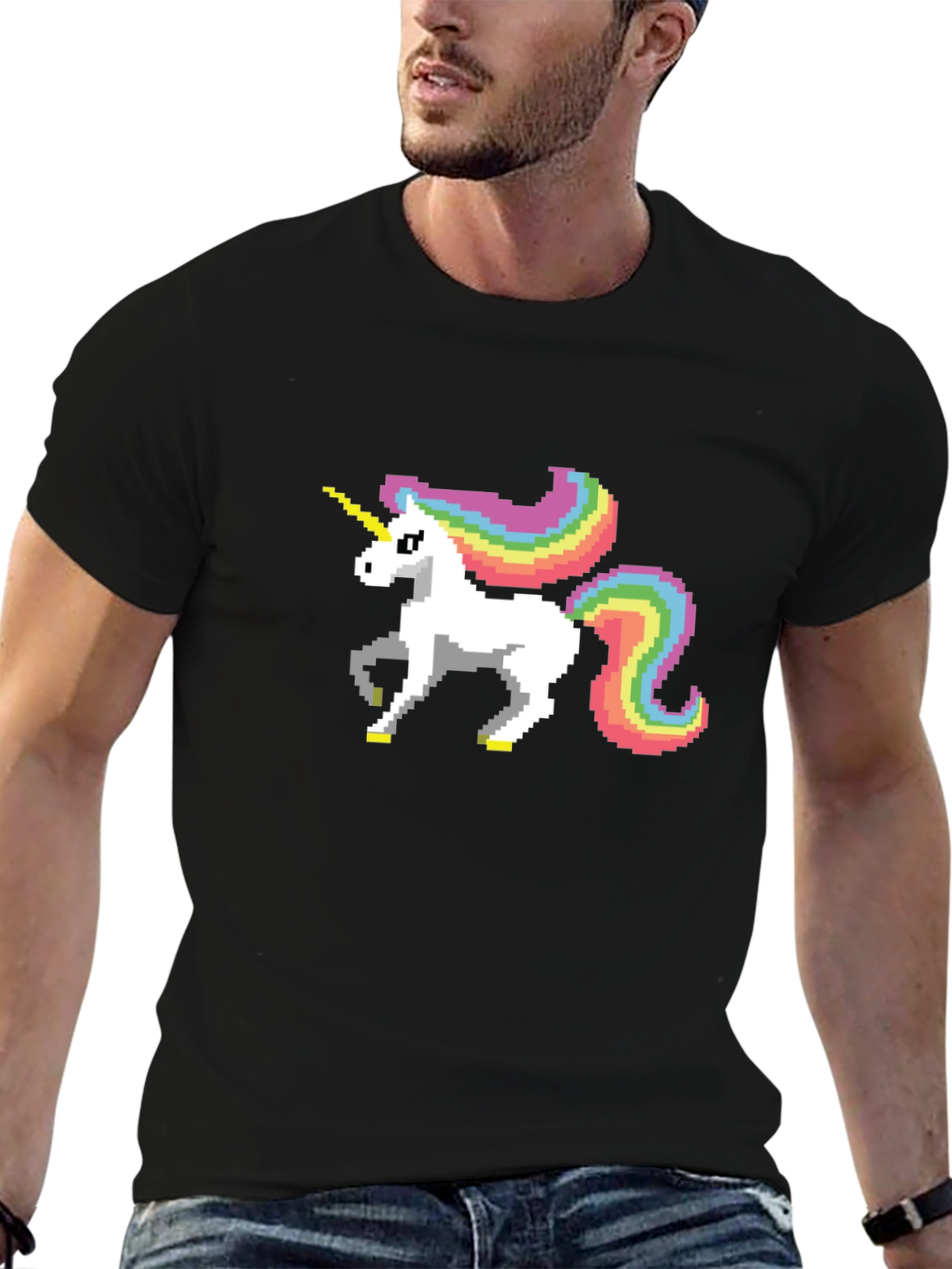 Black Pixel Unicorn Graphic Tee - Black Cotton Shirt view 6