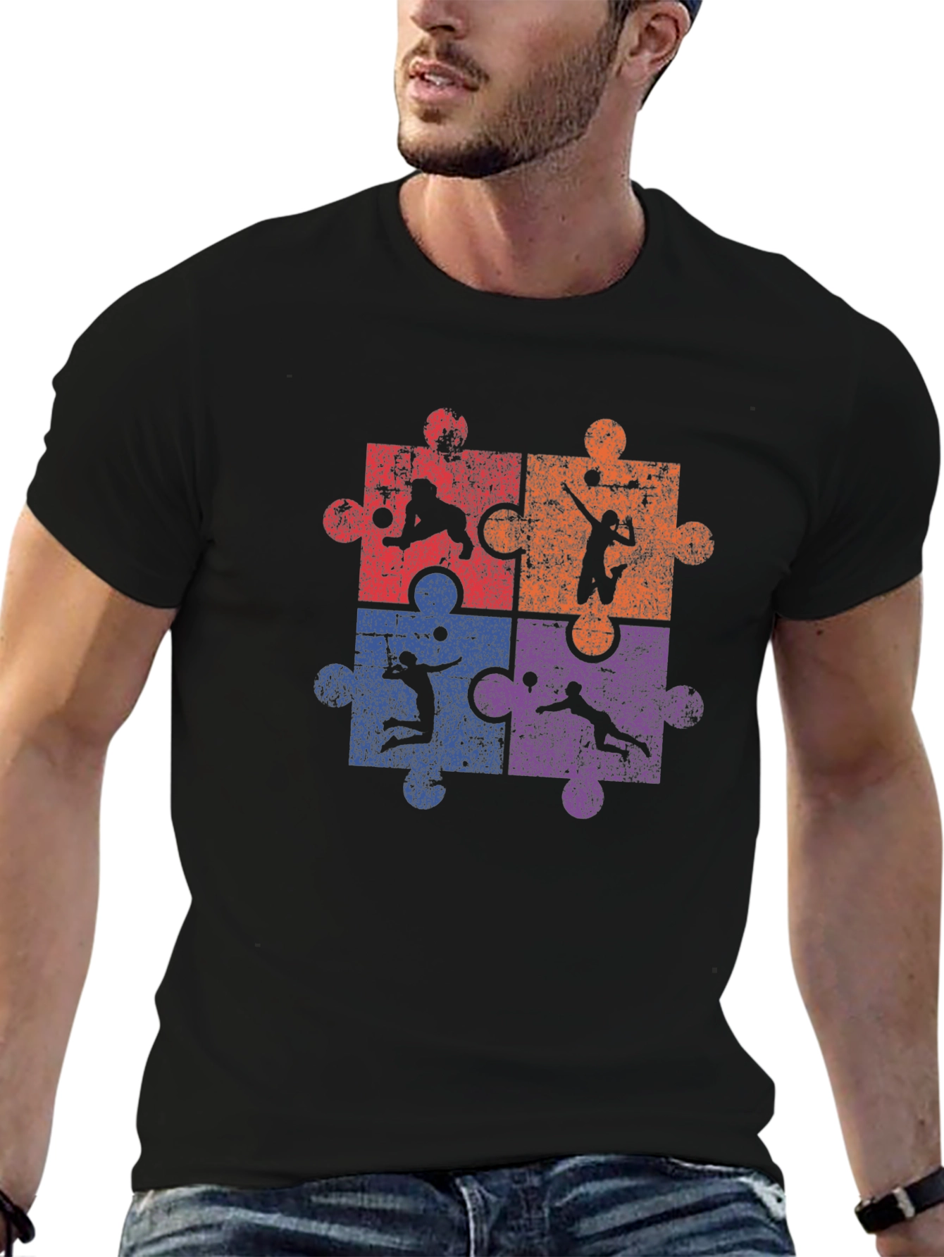 Black Volleyball Puzzle T-Shirt view 6