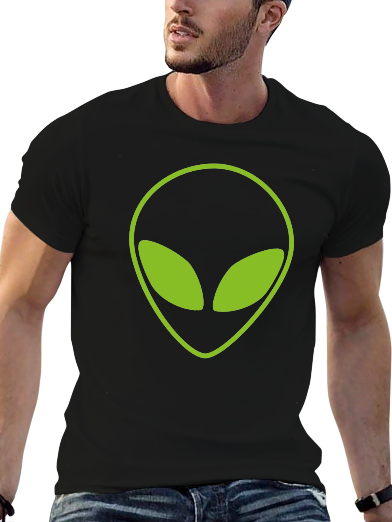Black Men's Black Alien Graphic T-Shirt view 6
