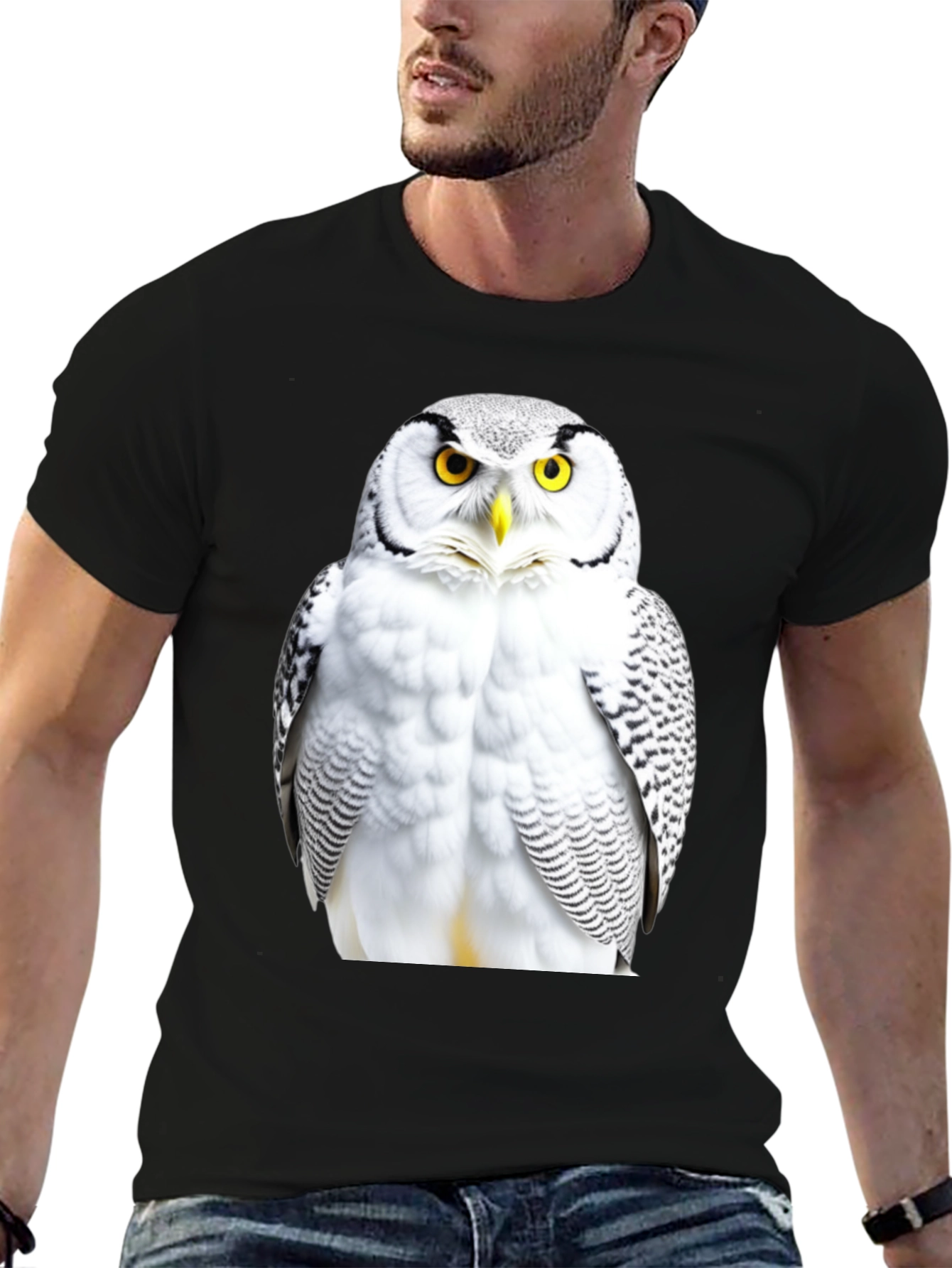 Black Snowy Owl Graphic Black T-Shirt view 6