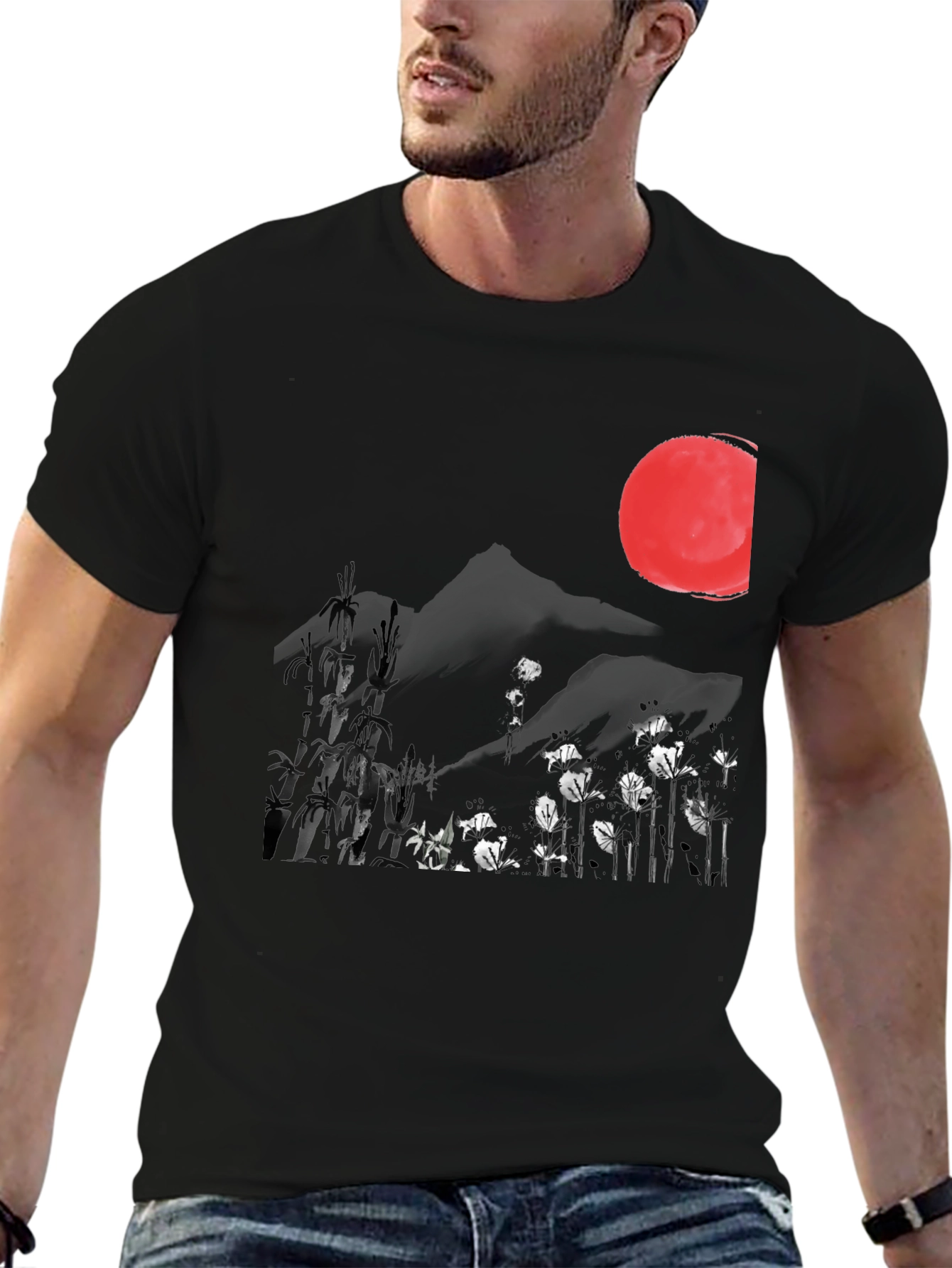 Black Japanese Sumi-e Style Graphic Tee view 6