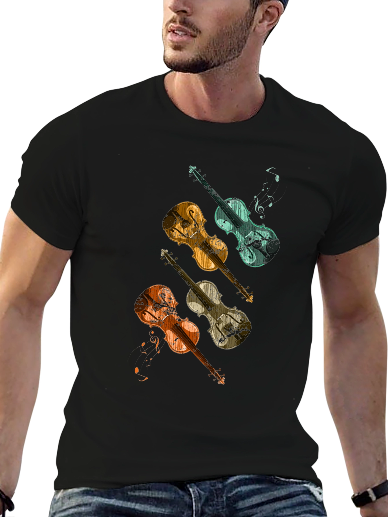 Black Vintage Violin T-Shirt - Music Lover Tee view 6