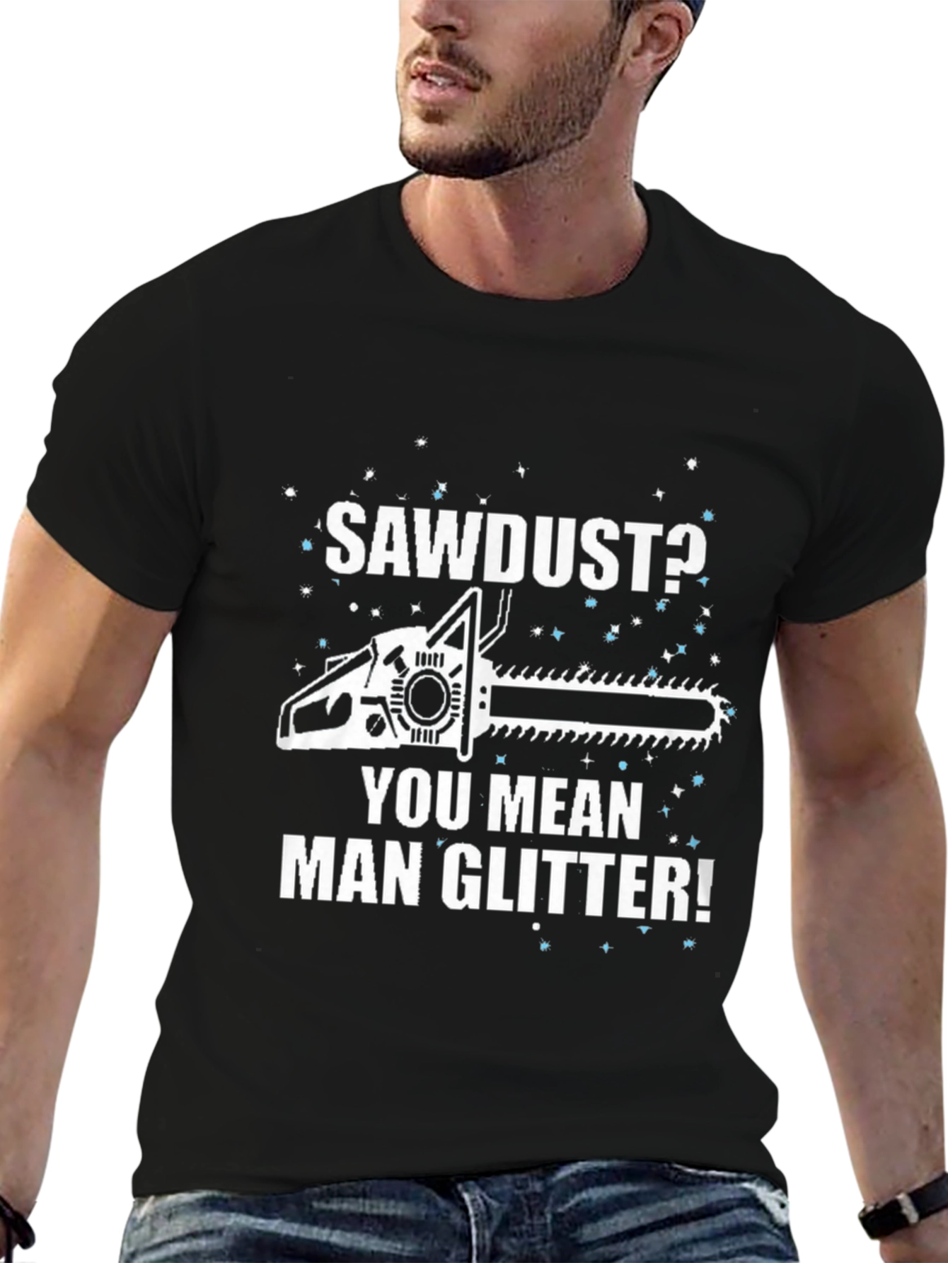 Black Sawdust Man Glitter T-Shirt view 6
