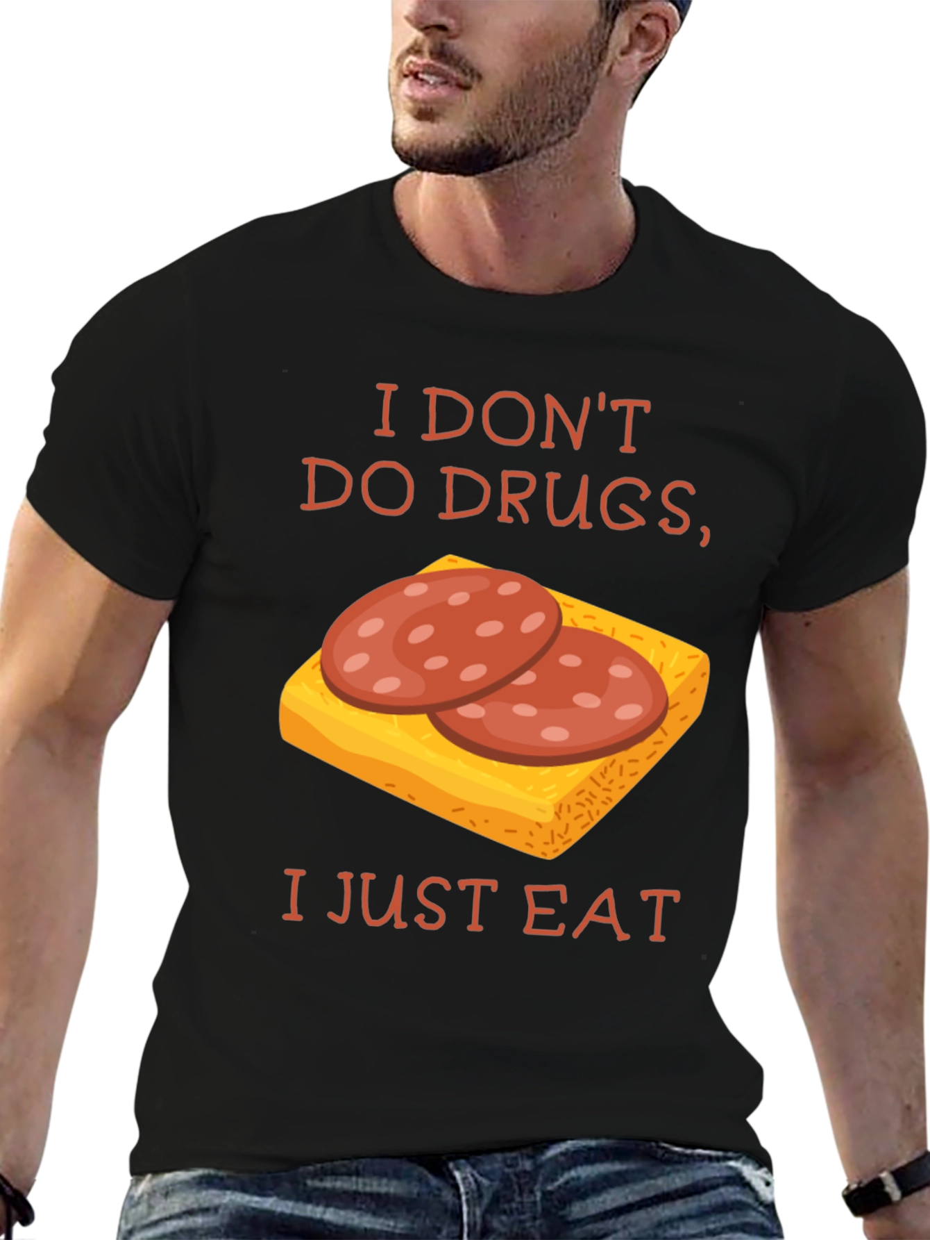 Black Funny 'I Don't Do Drugs, I Just Eat' Graphic T-Shirt view 6