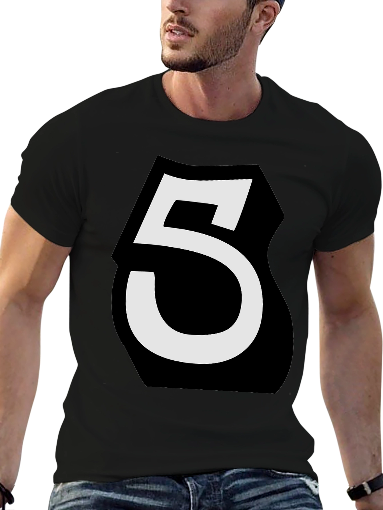 Black Number 5 Graphic Tee - Bold Statement Shirt view 6