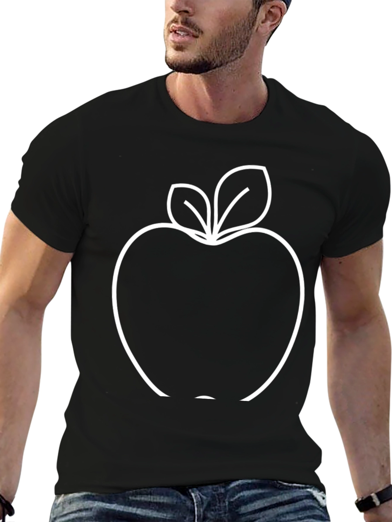 Black Black Apple Outline Graphic T-Shirt view 6