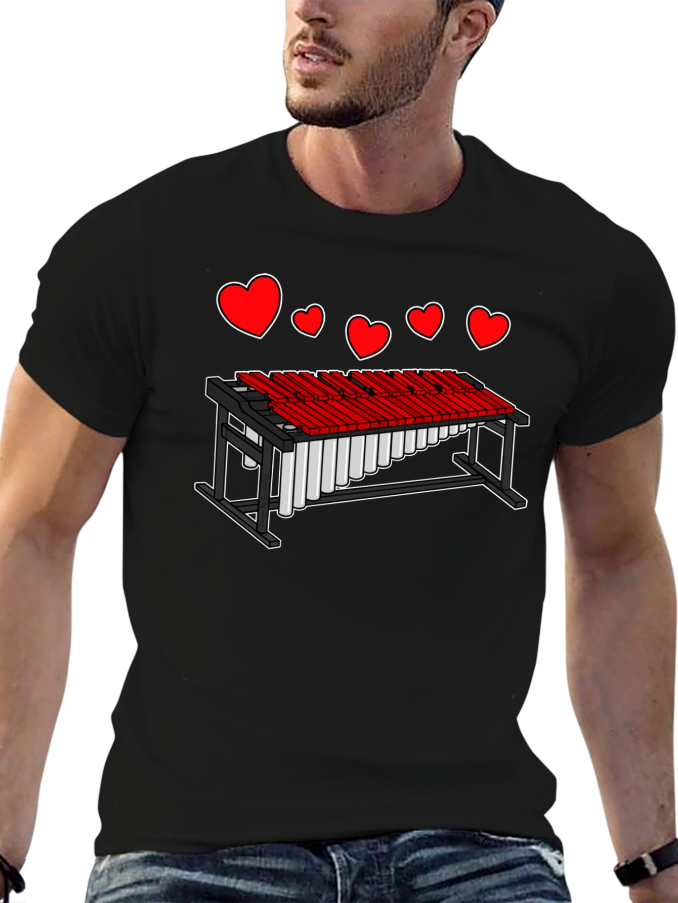 Black Heart Marimba Music T-Shirt view 6