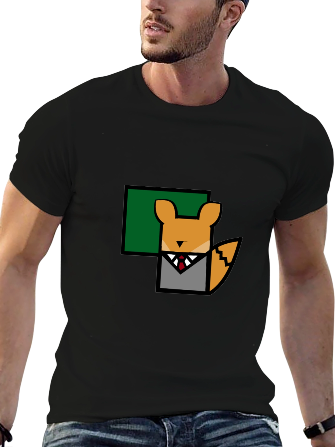 Black Geometric Fox T-Shirt - Cool Animal Design view 6