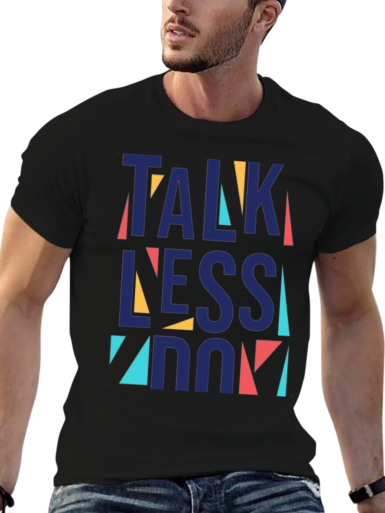 Black Talk Less Do More Graphic Tee - Black Cotton Blend T-Shirt view 6
