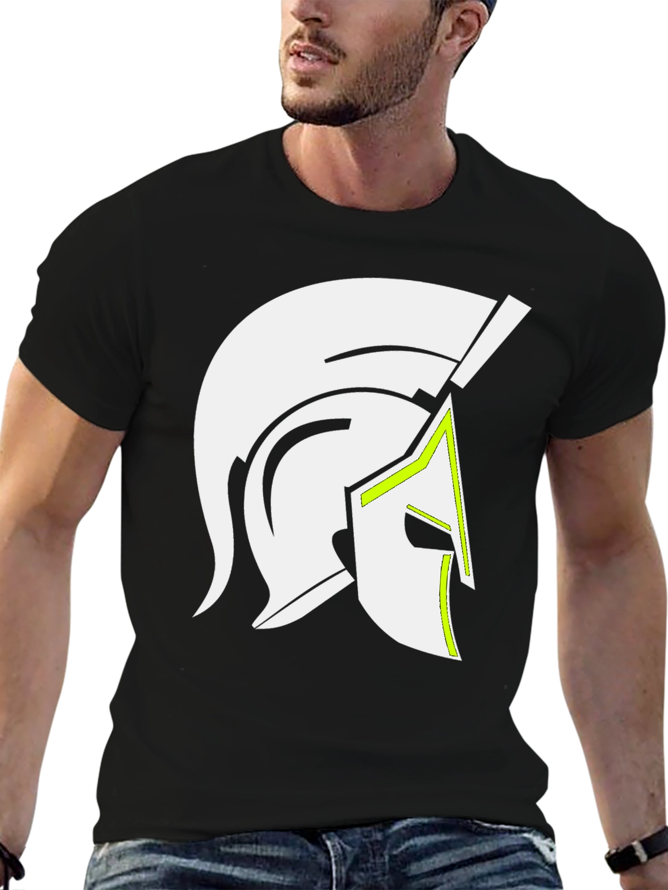 Black Spartan Helmet Graphic Tee - Black Cotton Blend view 6