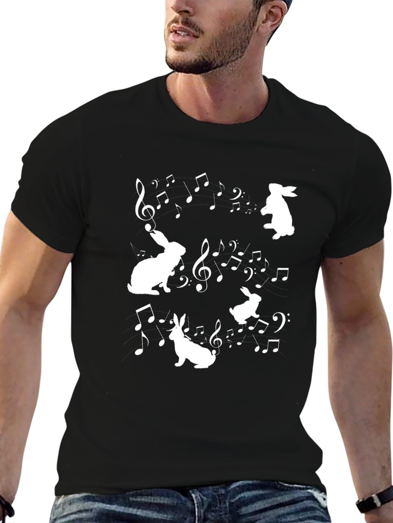 Black Musical Rabbits Graphic Tee - Black Cotton T-Shirt view 6
