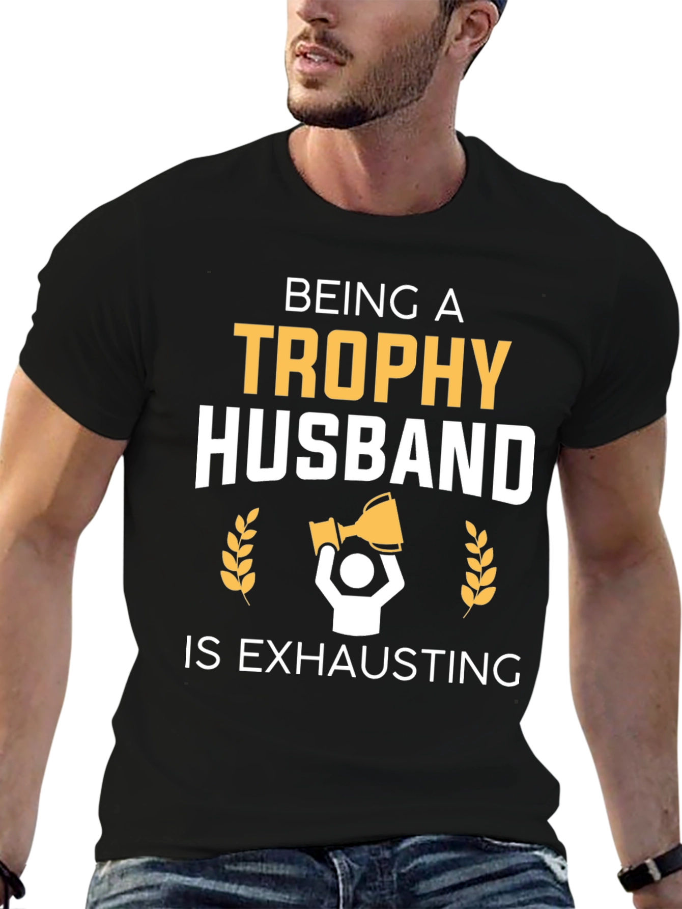 Black Trophy Husband T-Shirt - Humorous Husband Gift view 6