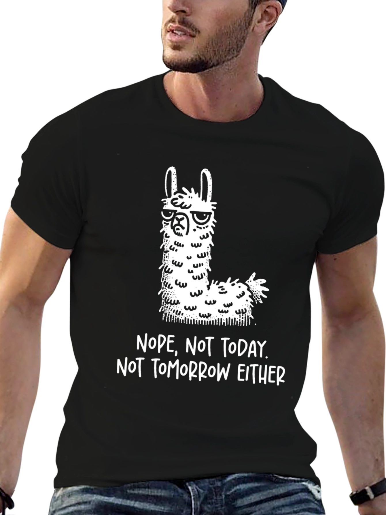 Black Nope Not Today Llama Graphic T-Shirt view 6